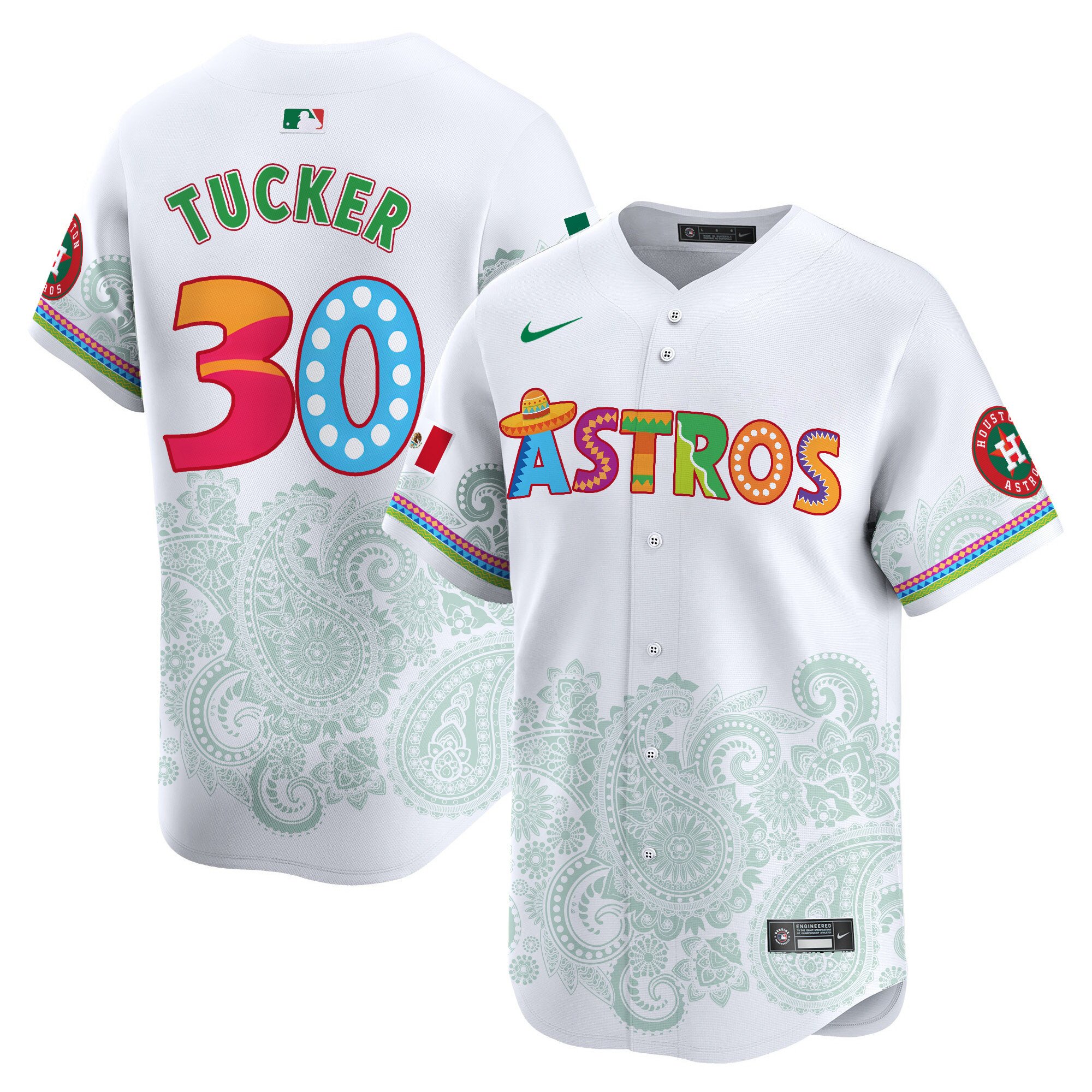 Men's Kyle Tucker Houston Astros Paisley Mexico Vapor Premier Limited White Jersey V5- Printed