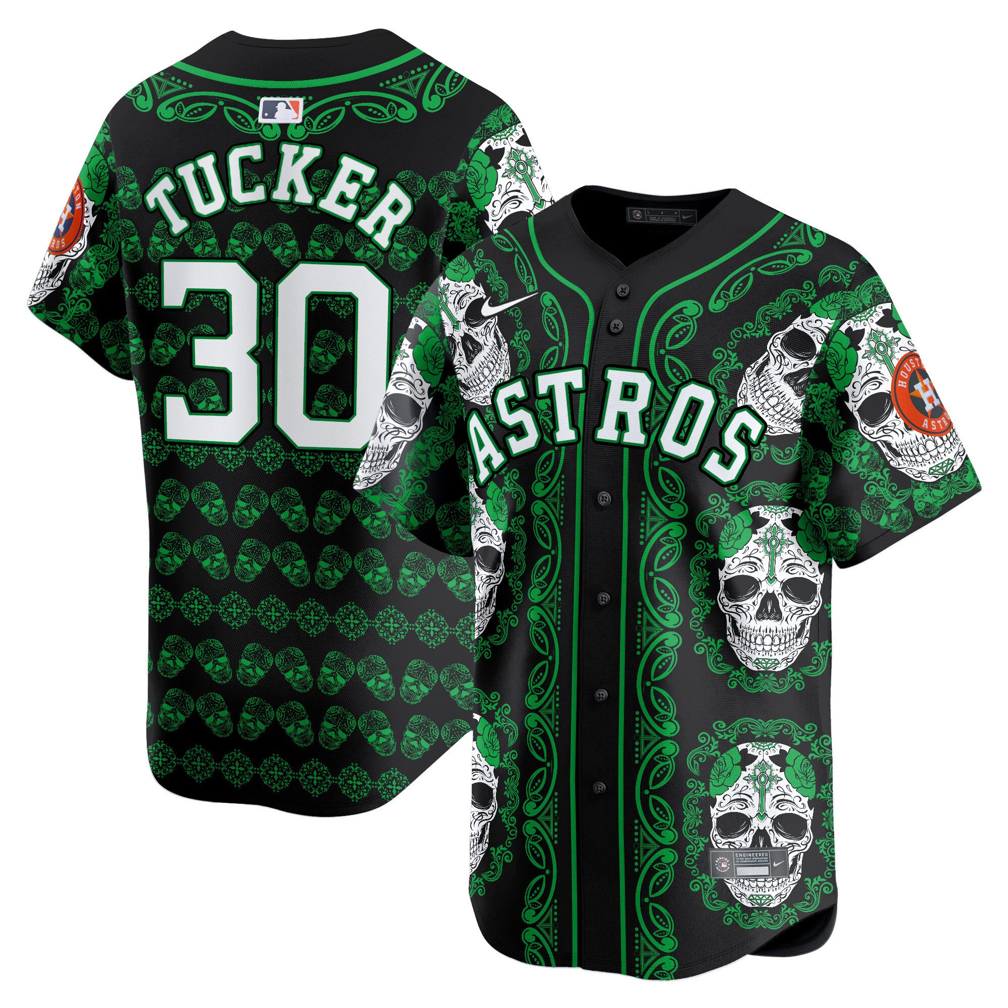 Men's Kyle Tucker Houston Astros Paisley Sugar Skull Vapor Premier Limited Green Jersey - Printed