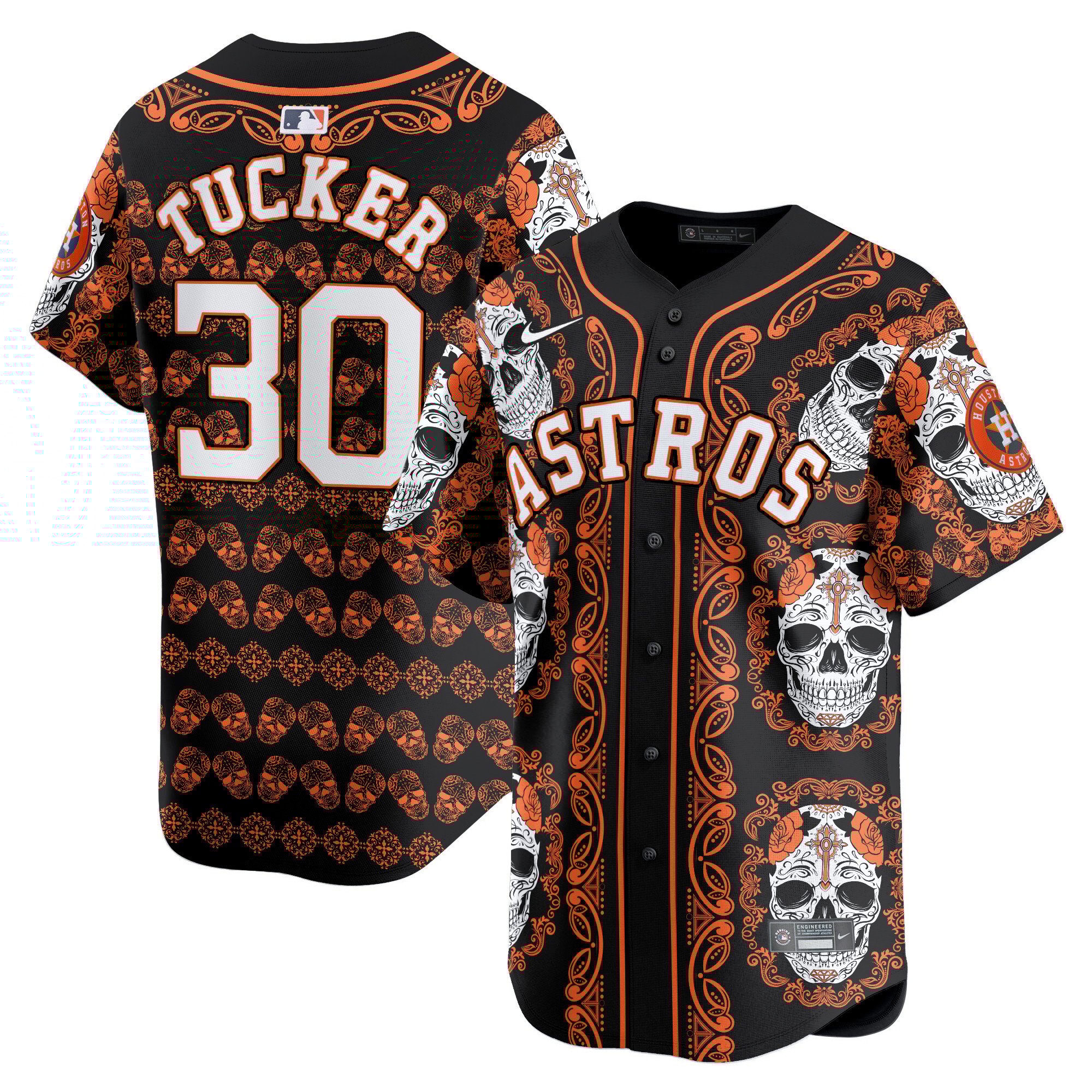 Men's Kyle Tucker Houston Astros Paisley Sugar Skull Vapor Premier Limited Orange Jersey - Printed