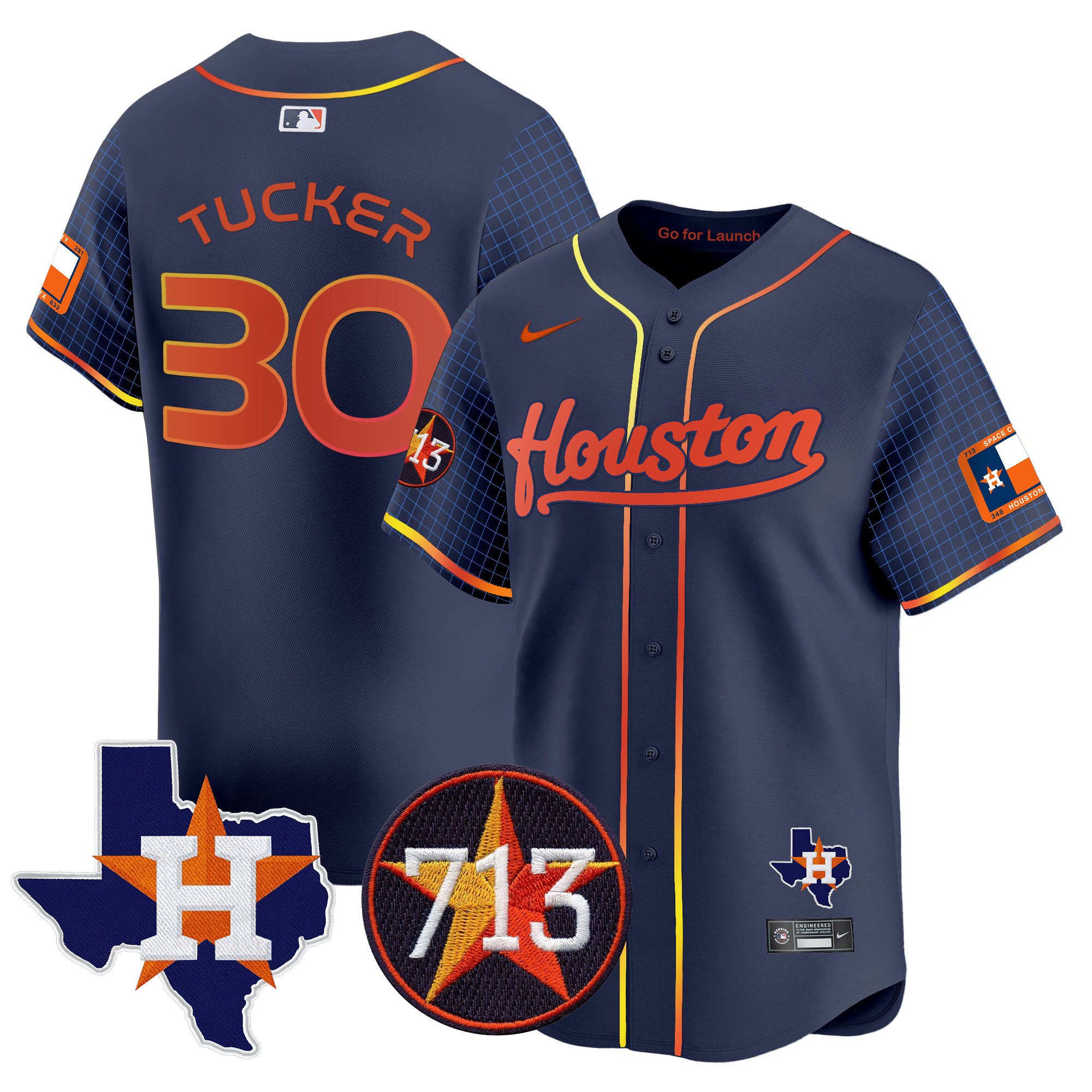 Men's Kyle Tucker Houston Astros Space City 713 Patch Vapor Premier Limited Navy Jersey - All Stitched