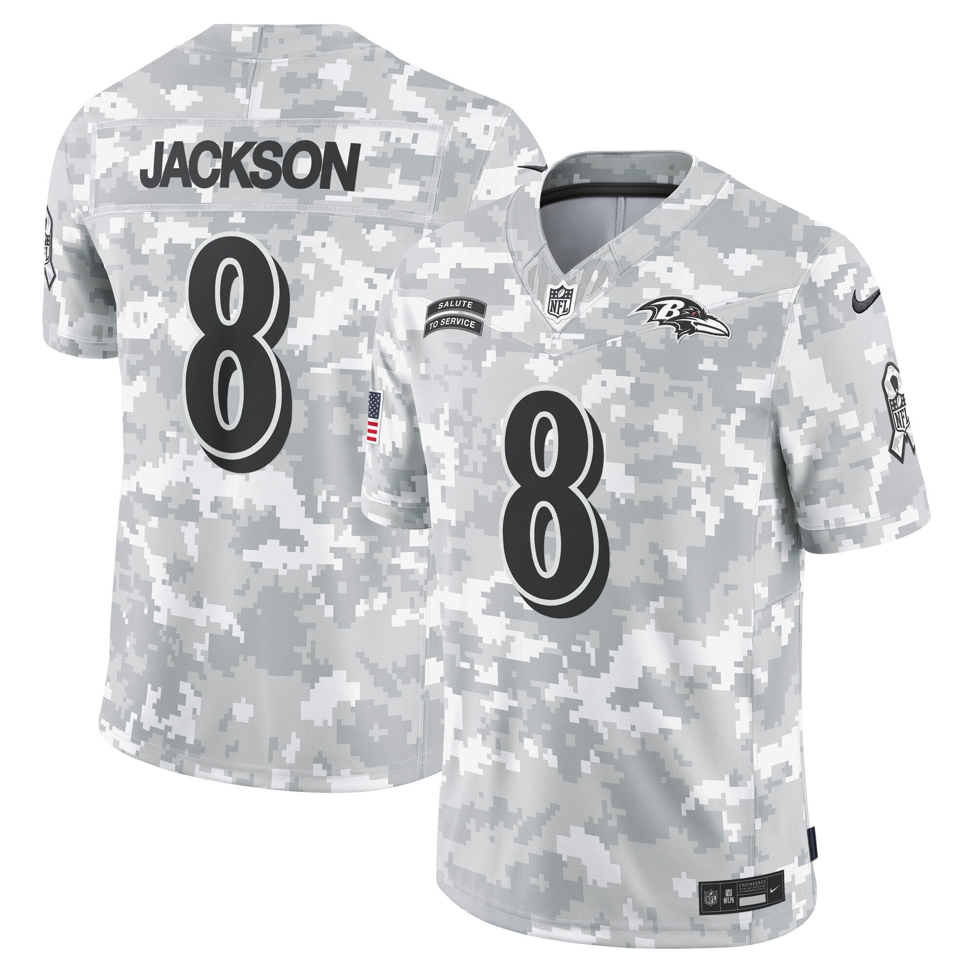 Men's Lamar Jackson Baltimore Ravens 2024 Salute to Service Vapor Limited Arctic Camo Jersey - Arctic Camo - All Stitched