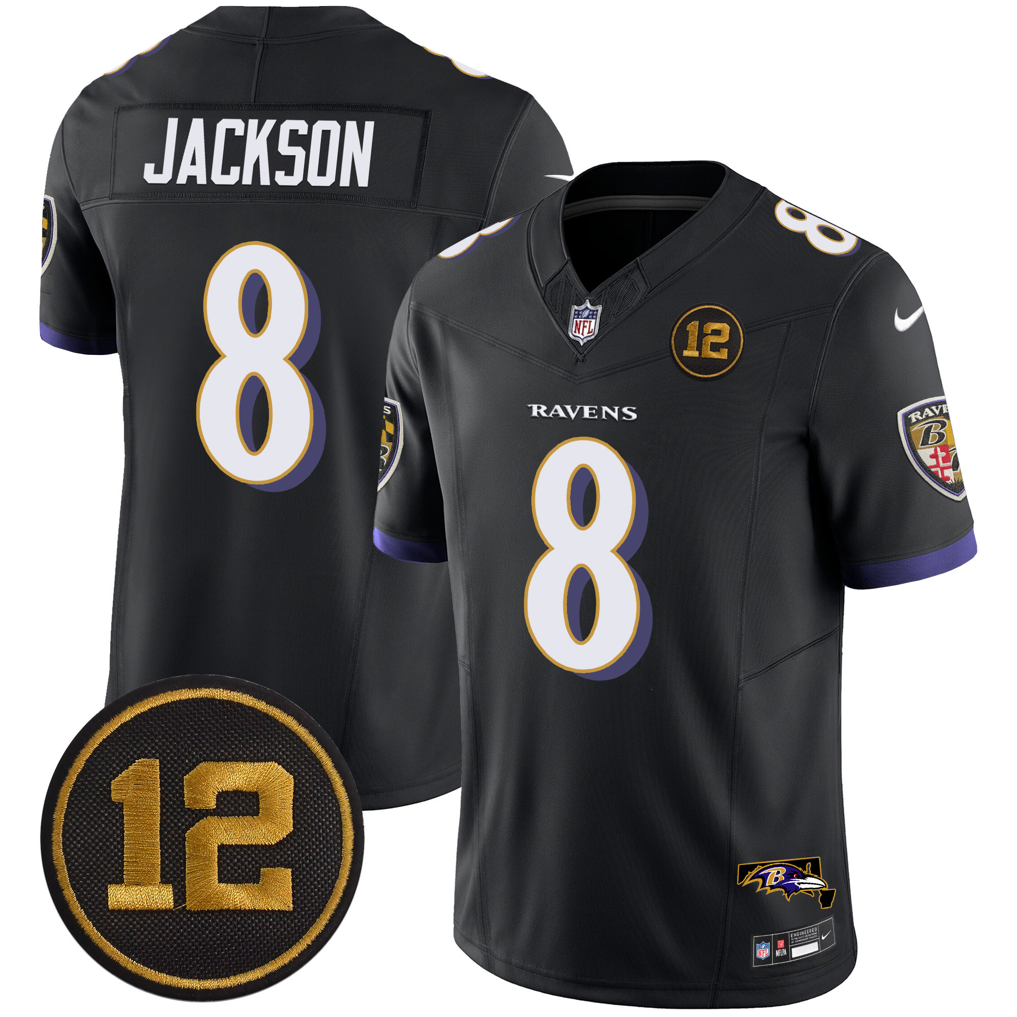 Men's Lamar Jackson Baltimore Ravens Jacoby Jones Patch Vapor Limited Black Jersey - All Stitched