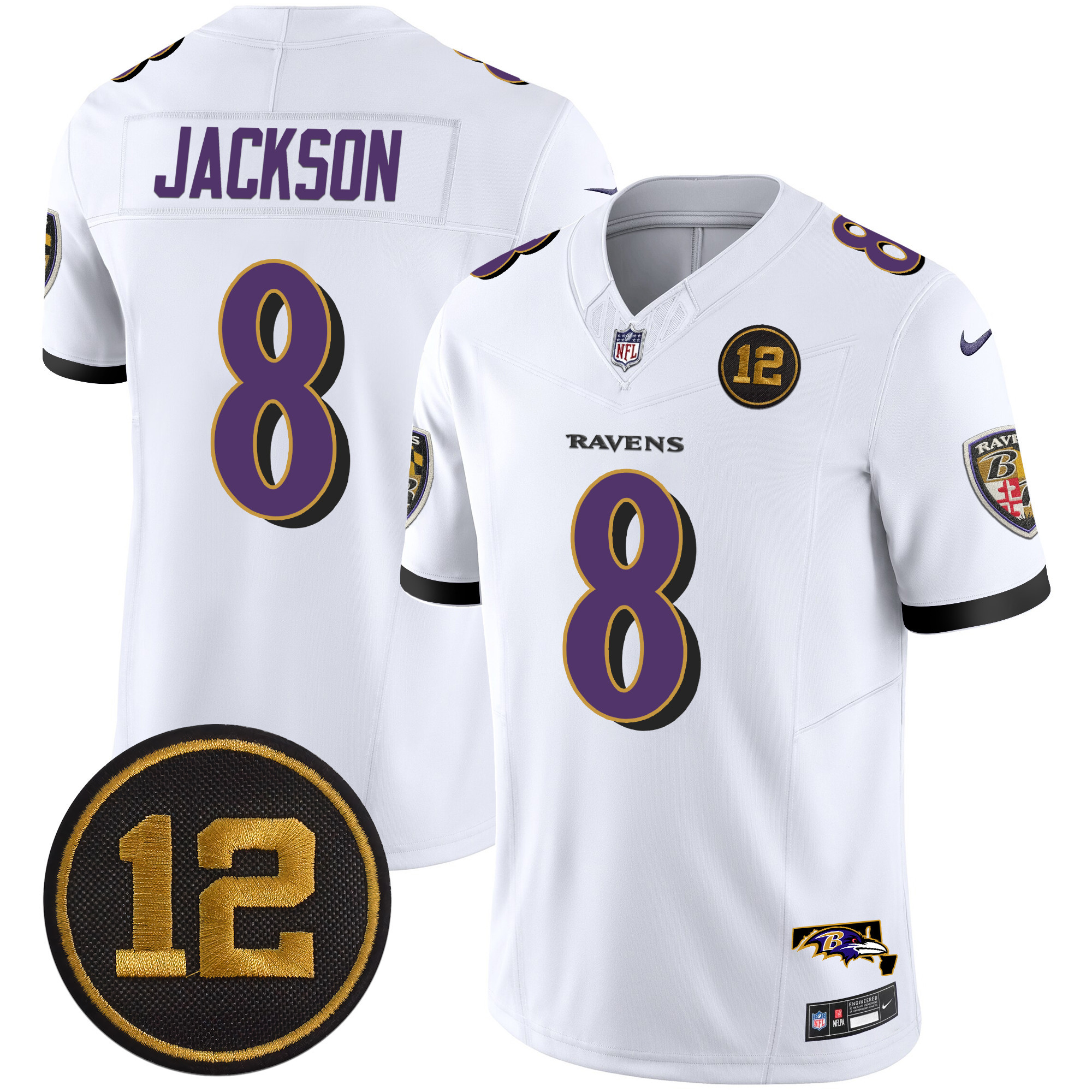 Men's Lamar Jackson Baltimore Ravens Jacoby Jones Patch Vapor Limited White Jersey - All Stitched