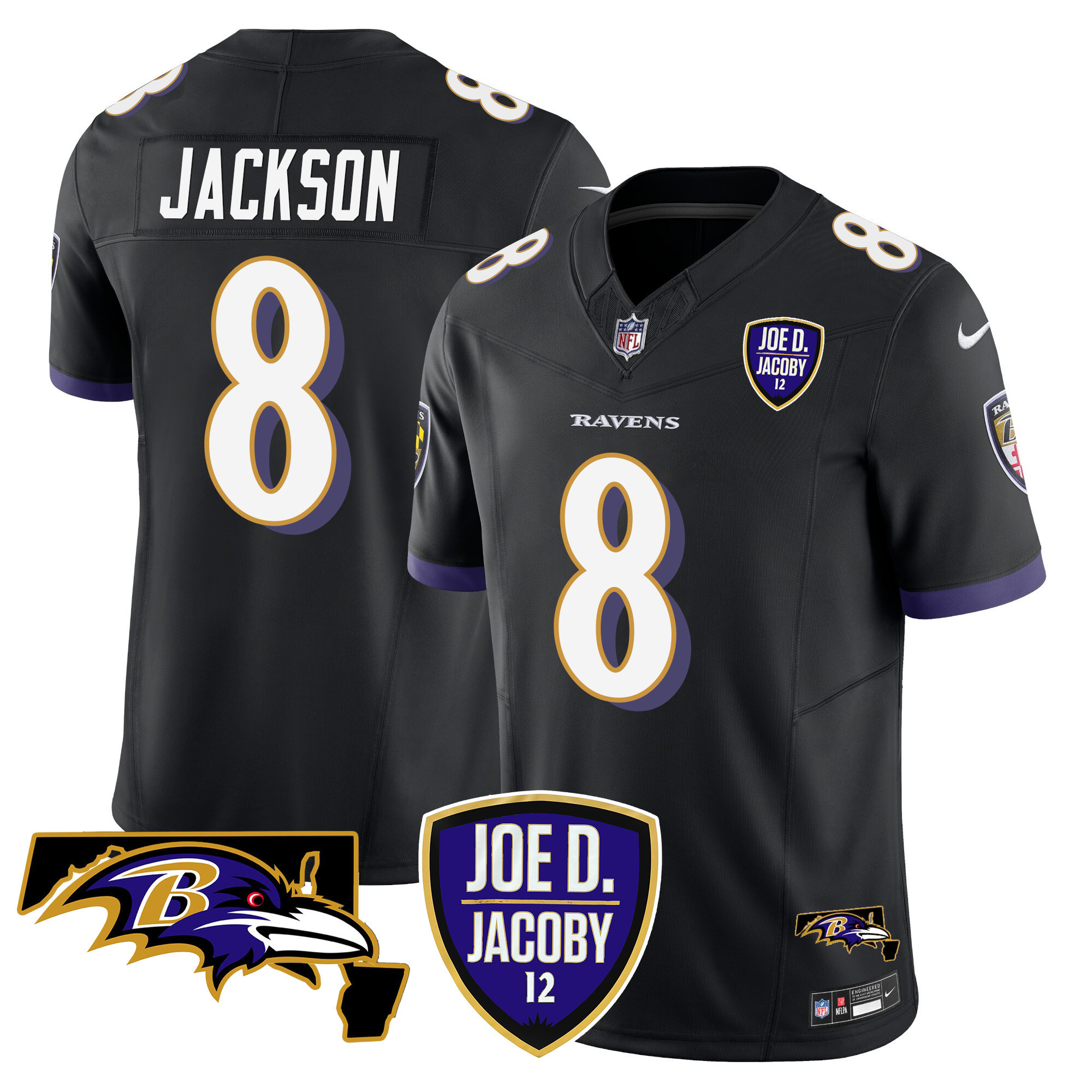Men's Lamar Jackson Baltimore Ravens Joe D & Jacoby Patch Vapor Limited Black Jersey - All Stitched