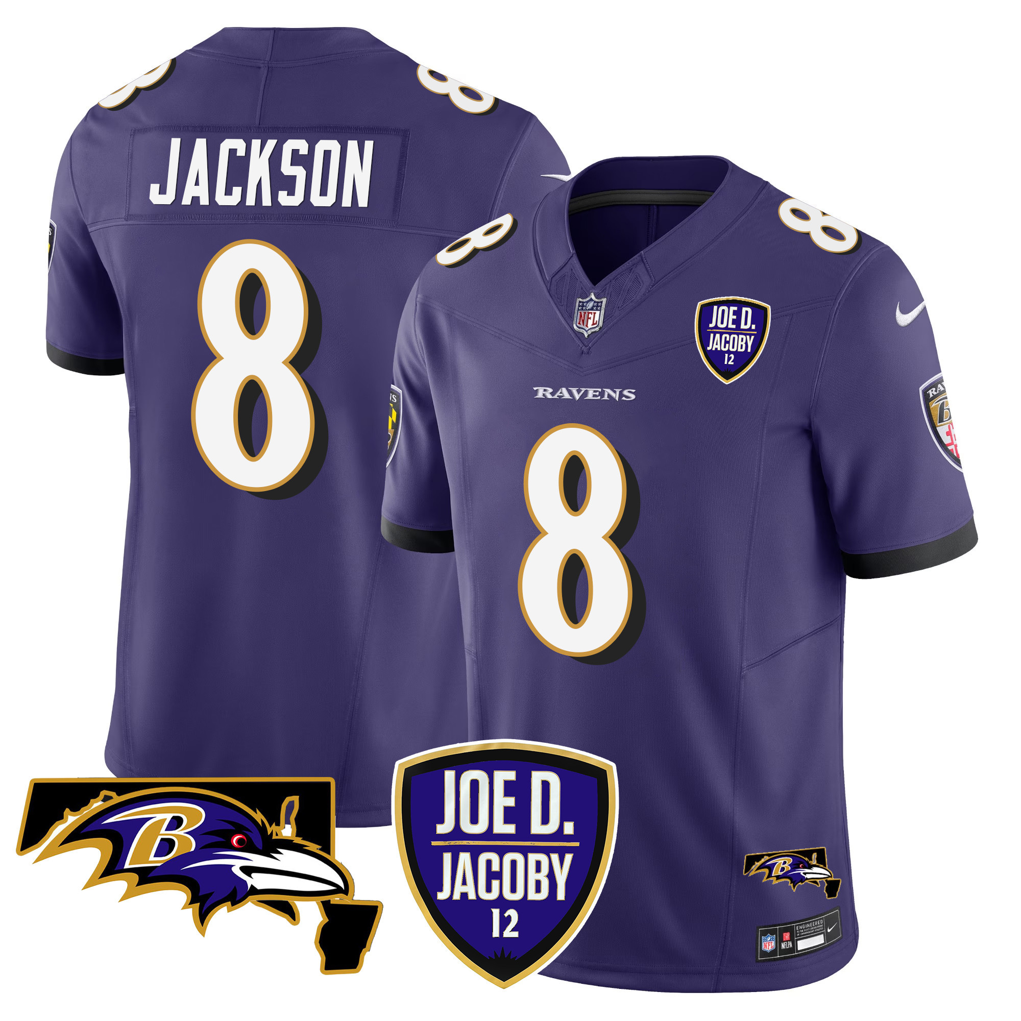 Men's Lamar Jackson Baltimore Ravens Joe D & Jacoby Patch Vapor Limited Purple Jersey - All Stitched