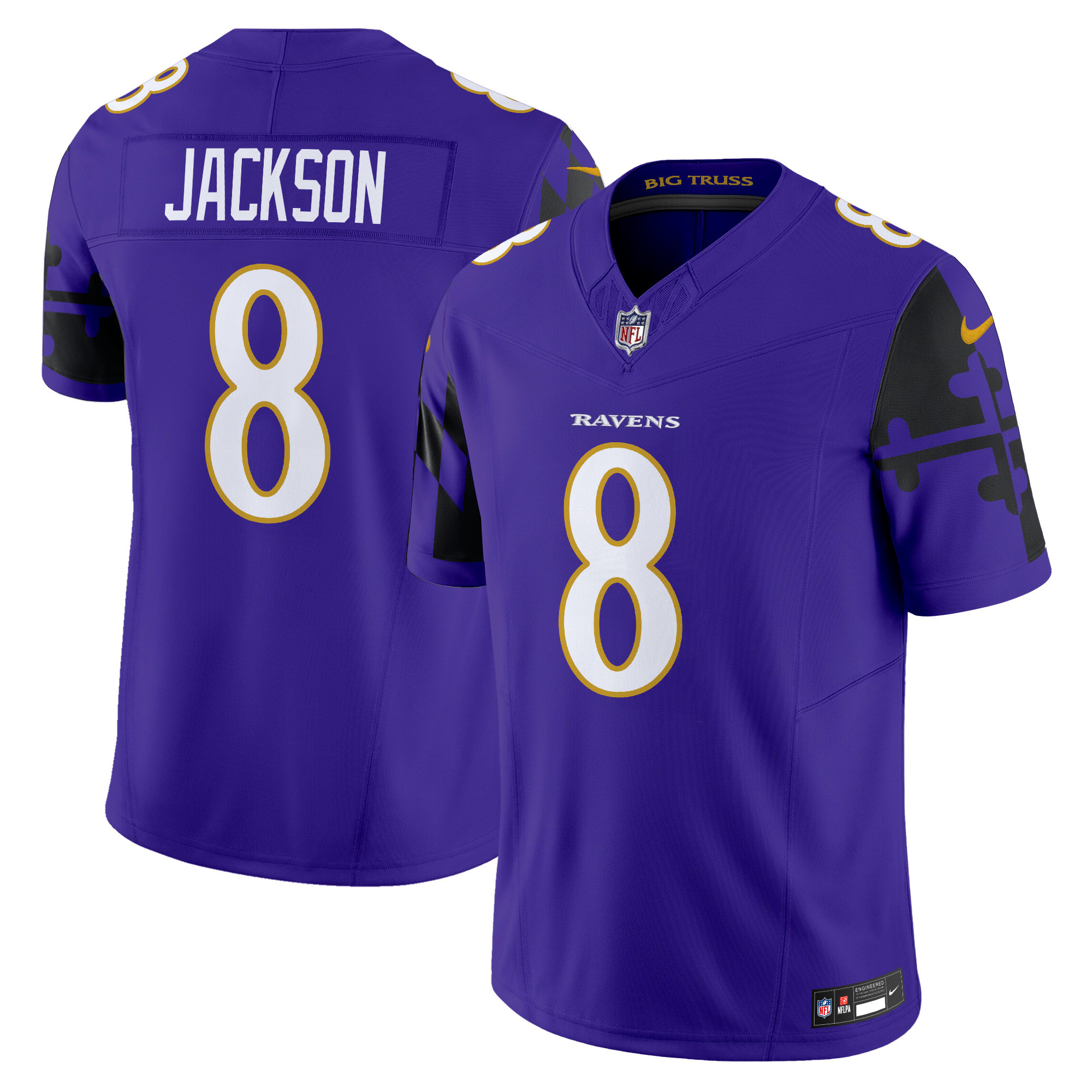 Men's Lamar Jackson Baltimore Ravens Maryland Flag Vapor Limited Purple Jersey - All Stitched