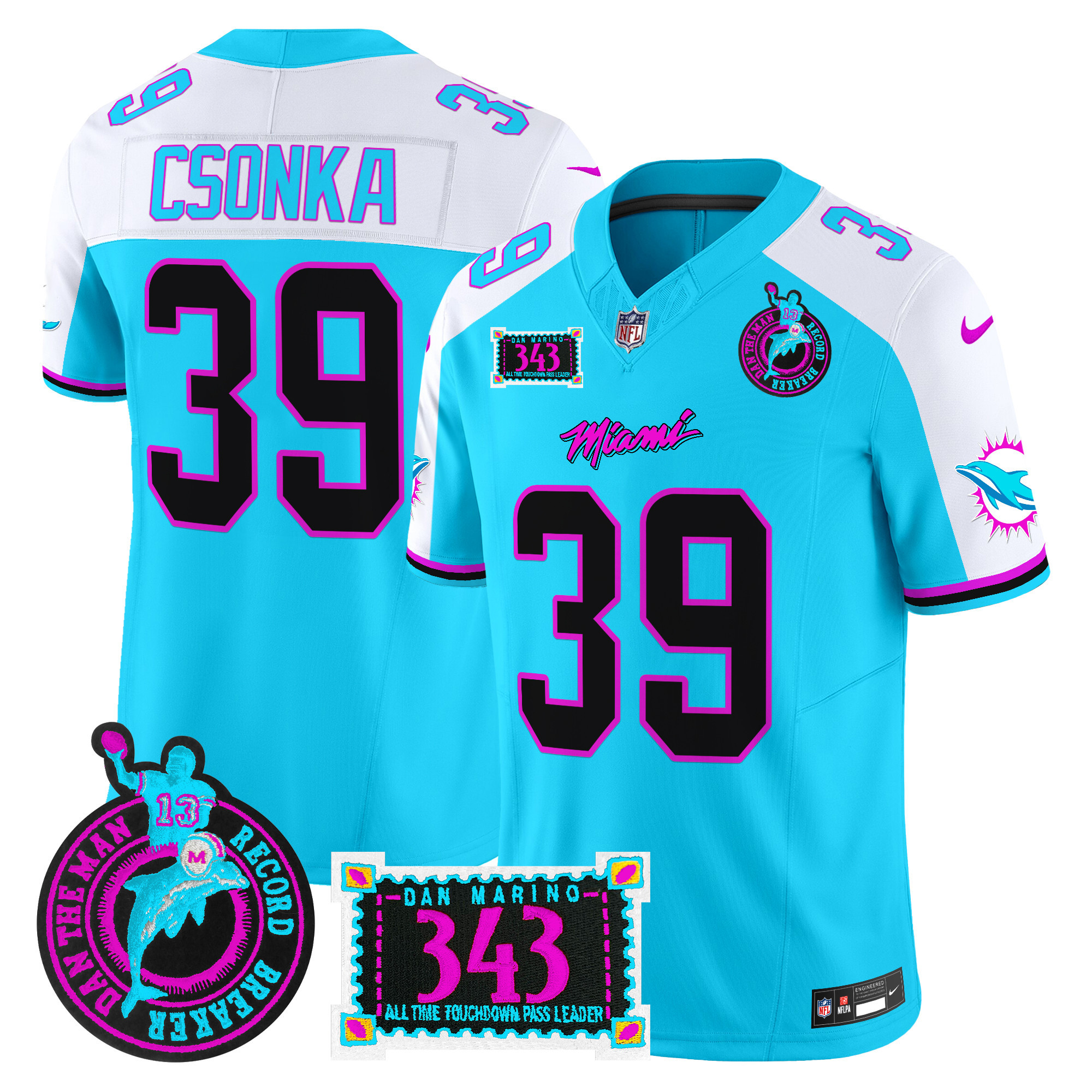 Men's Larry Csonka Miami Dolphins "Dan the Man Record Breaker" Patch Vapor Limited Aqua Alternate Jersey - All Stitched
