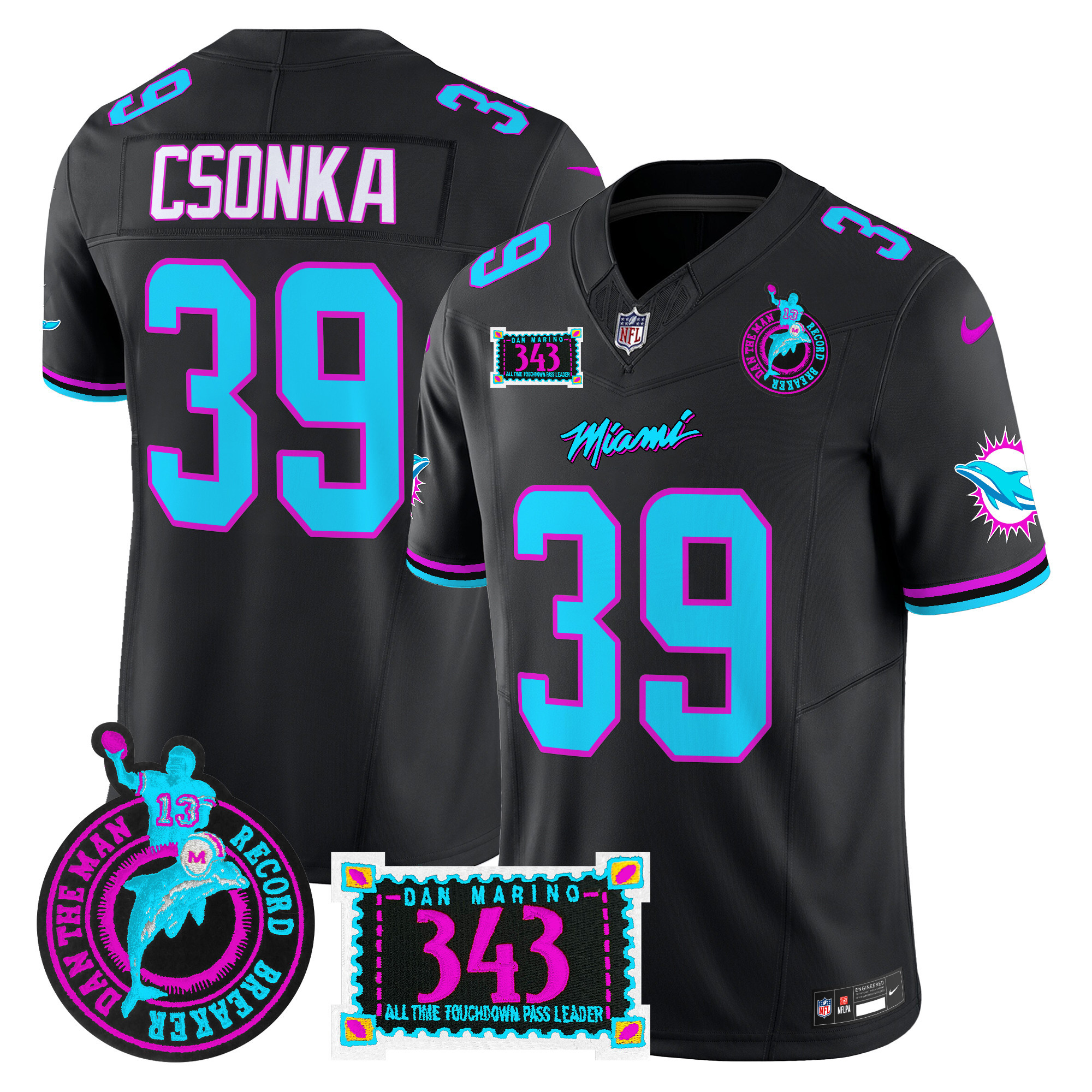 Men's Larry Csonka Miami Dolphins "Dan the Man Record Breaker" Patch Vapor Limited Black Jersey - All Stitched