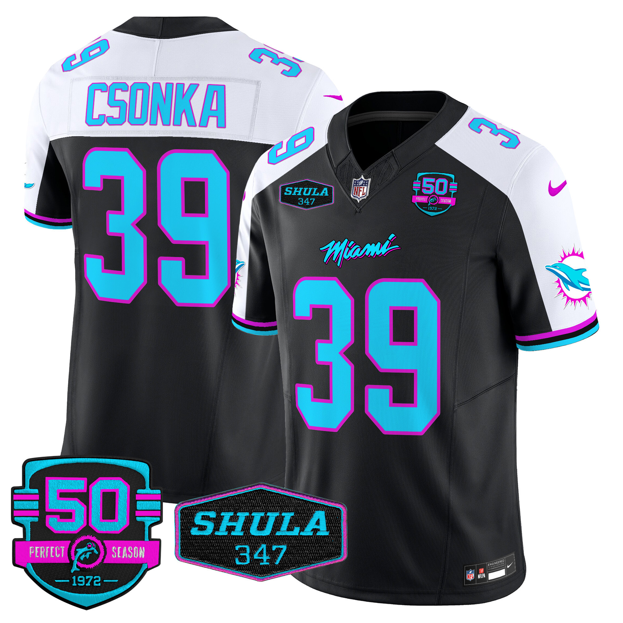 Men's Larry Csonka Miami Dolphins "Miami Vice" Vapor Limited Black Alternate Jersey V4 - All Stitched