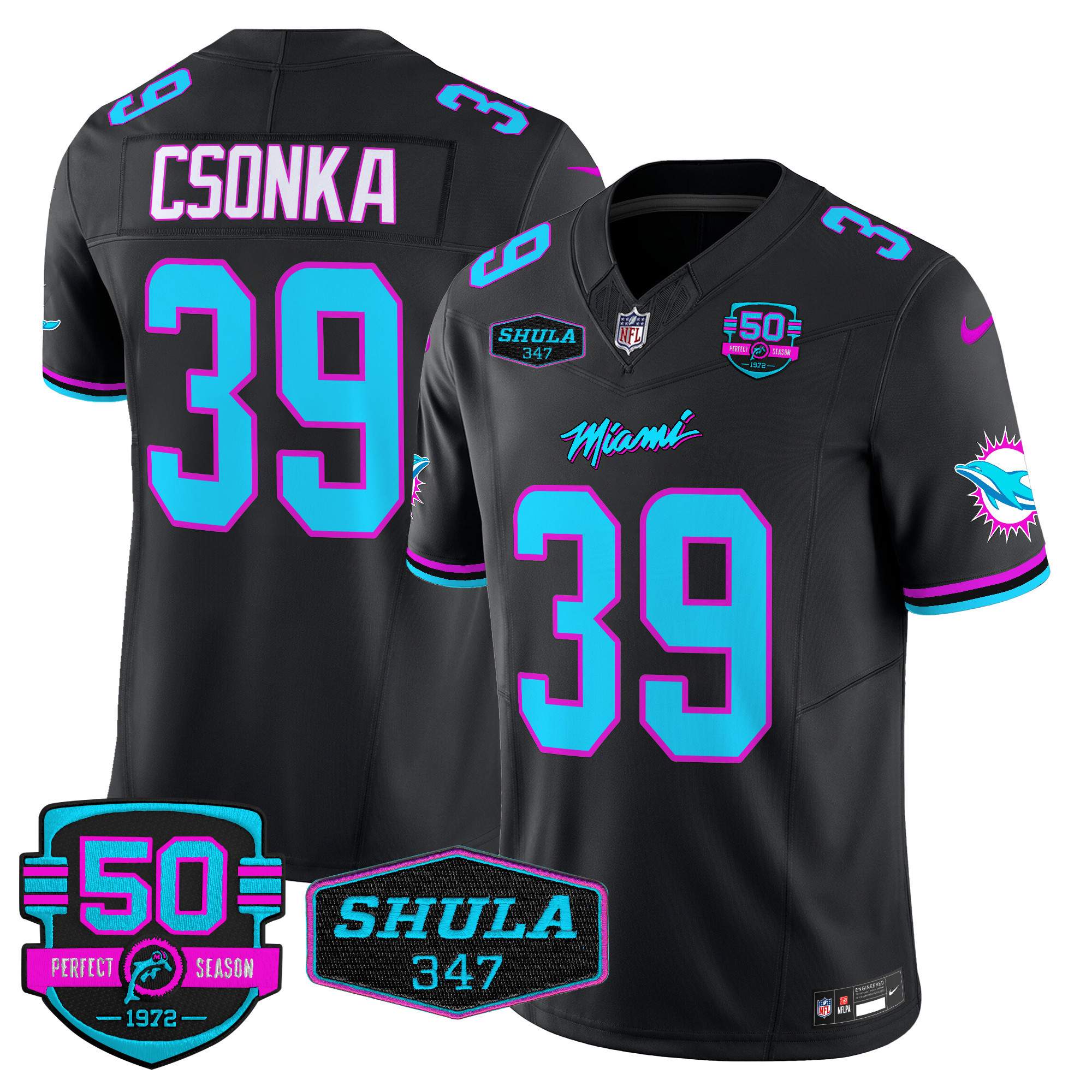 Men's Larry Csonka Miami Dolphins "Miami Vice" Vapor Limited Black Jersey V4 - All Stitched