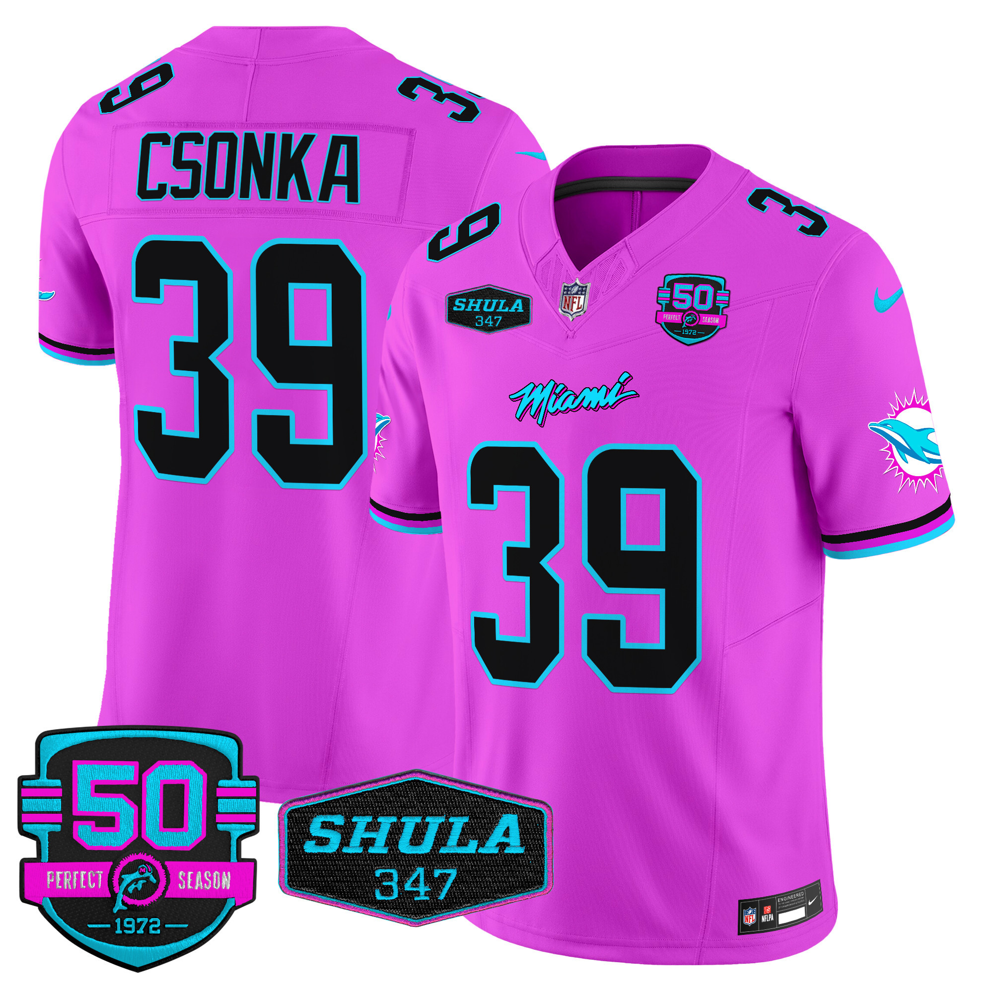 Men's Larry Csonka Miami Dolphins "Miami Vice" Vapor Limited Pink Jersey V4 - All Stitched