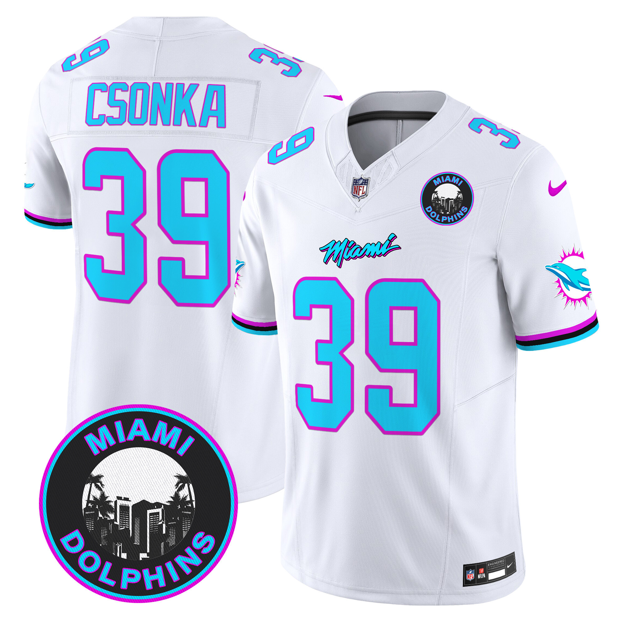 Men's Larry Csonka Miami Dolphins "Miami Vice" Vapor Limited White Jersey V3 - All Stitched