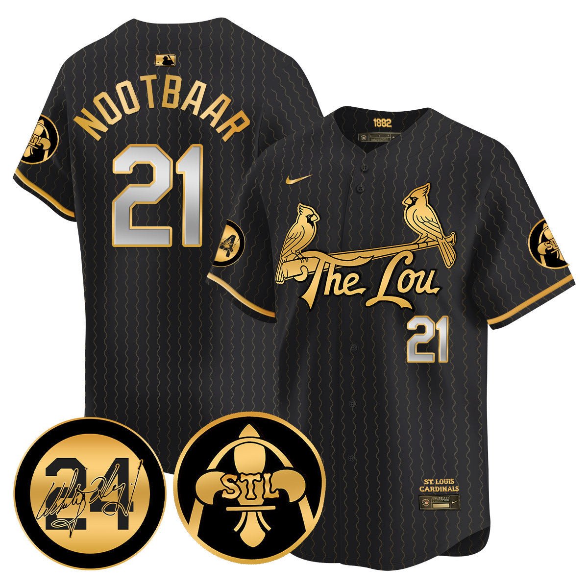 Men's Lars Nootbaar St. Louis Cardinals 2024 City Connect Whitey Herzog Patch Vapor Premier Limited Black Gold Jersey V2 - All Stitched