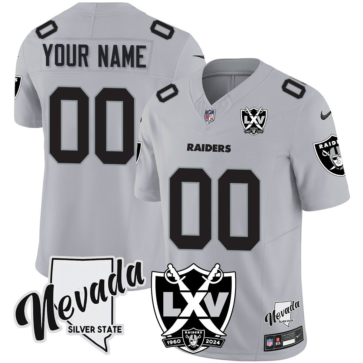 Men's Las Vegas Raiders 2024 Vapor Limited Custom Silver Jersey - 65th Anniversary - All Stitched