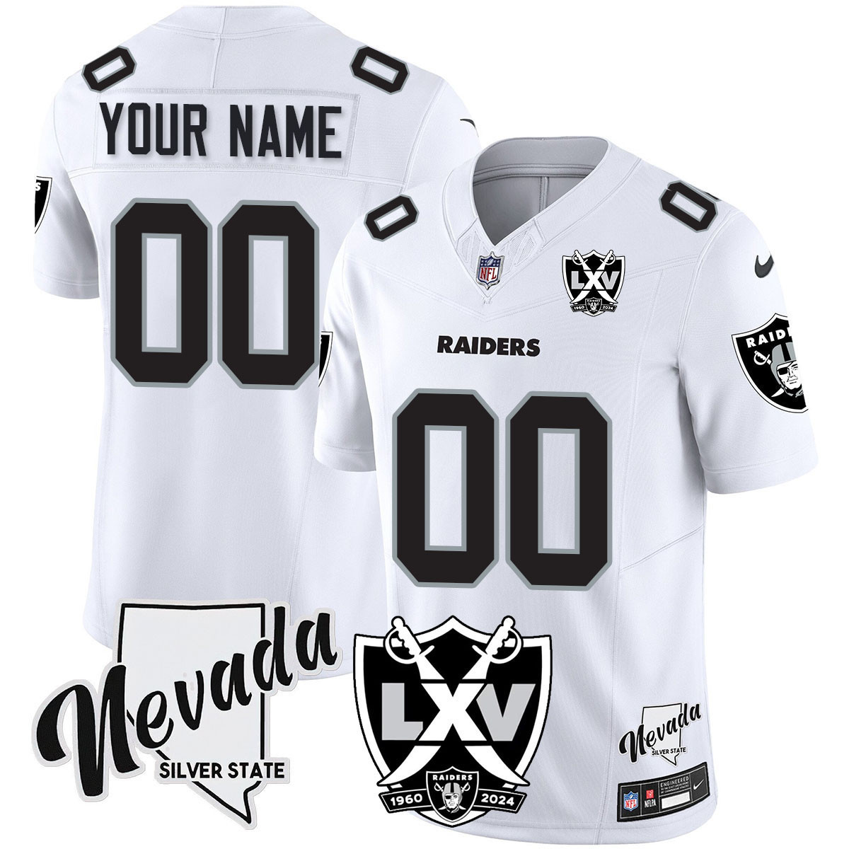 Men's Las Vegas Raiders 2024 Vapor Limited Custom White Limited Jersey - 65th Anniversary - All Stitched