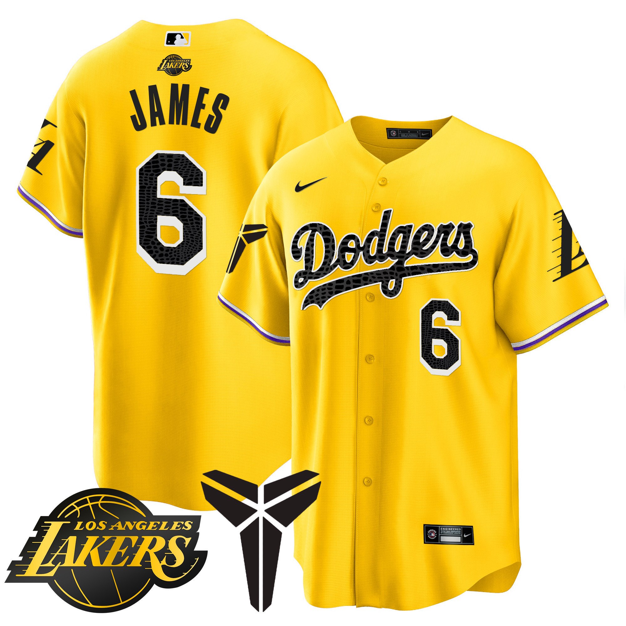 Men's LeBron James Los Angeles Dodgers Cool Base Mamba Gold Jersey V2 - All Stitched