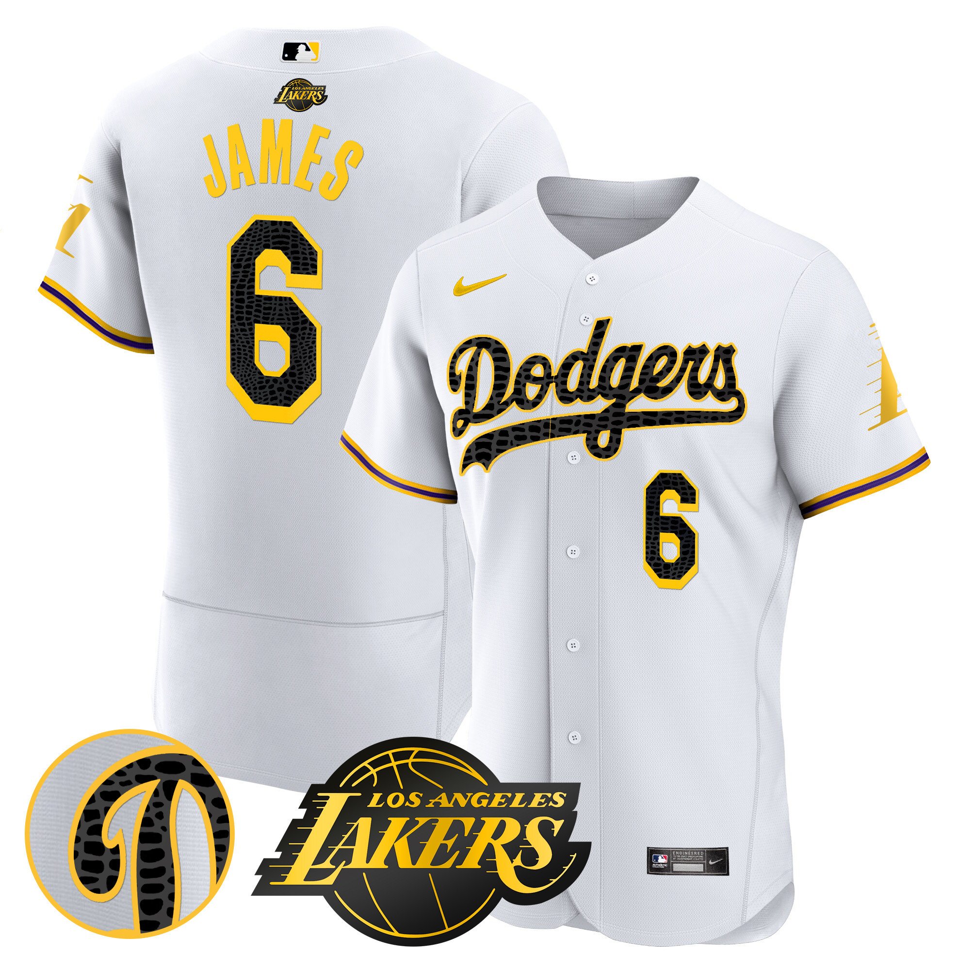 Men's LeBron James Los Angeles Dodgers Flex Base Mamba White Jersey - All Stitched