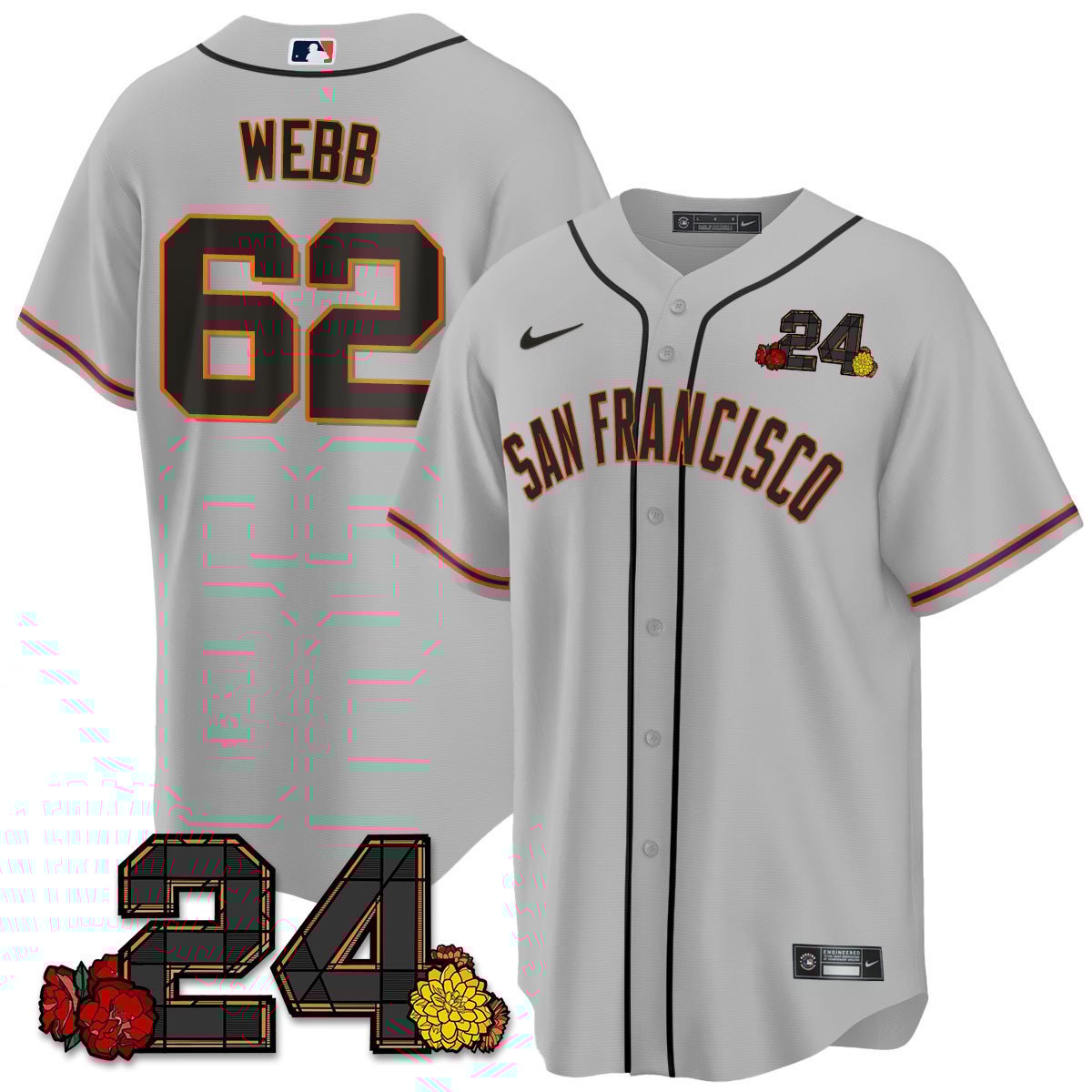 Men's Logan Webb San Francisco Giants 2024 Willie Mays Patch Vapor Premier Limited Gray Jersey V2 - All Stitched