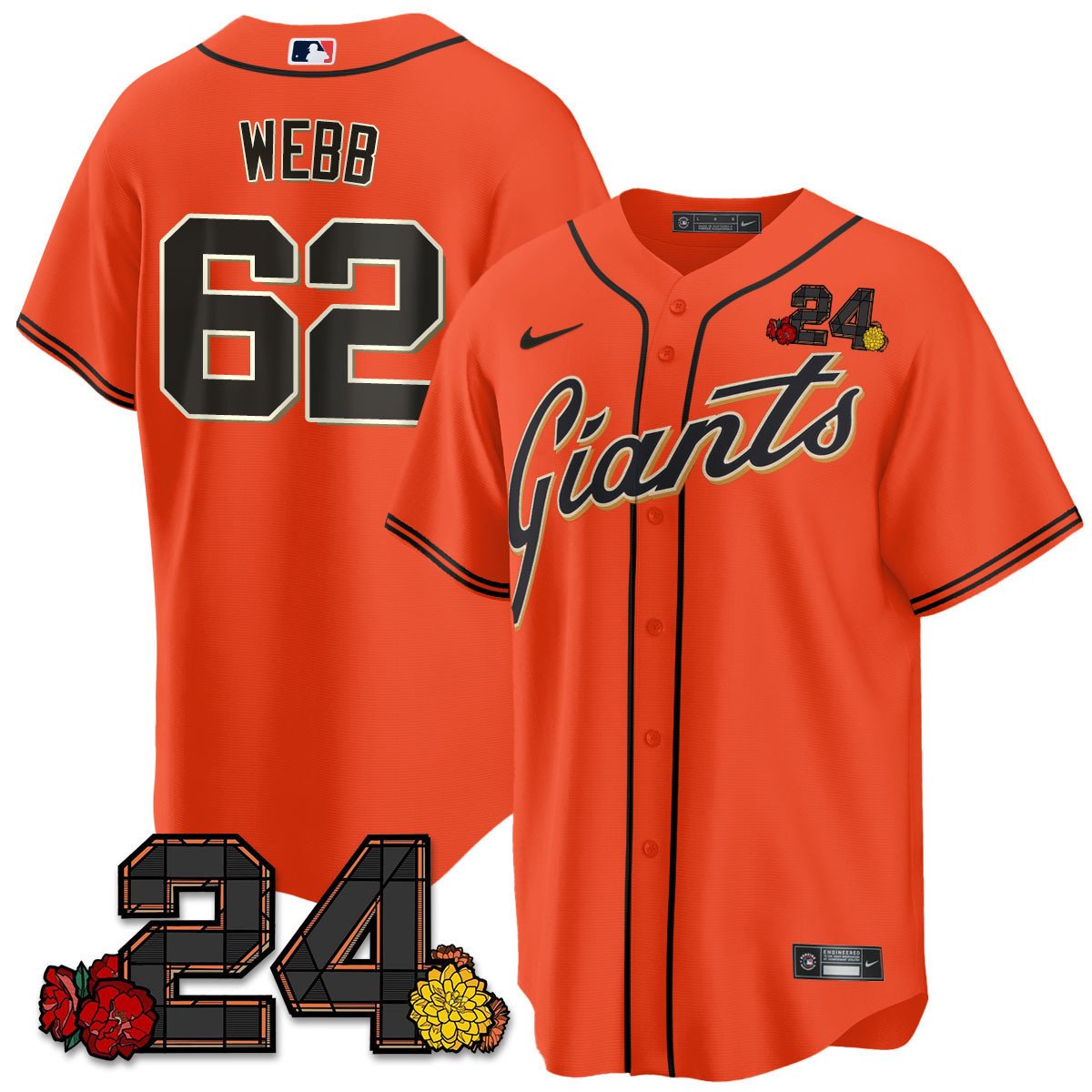 Men's Logan Webb San Francisco Giants 2024 Willie Mays Patch Vapor Premier Limited Orange Jersey V2 - All Stitched