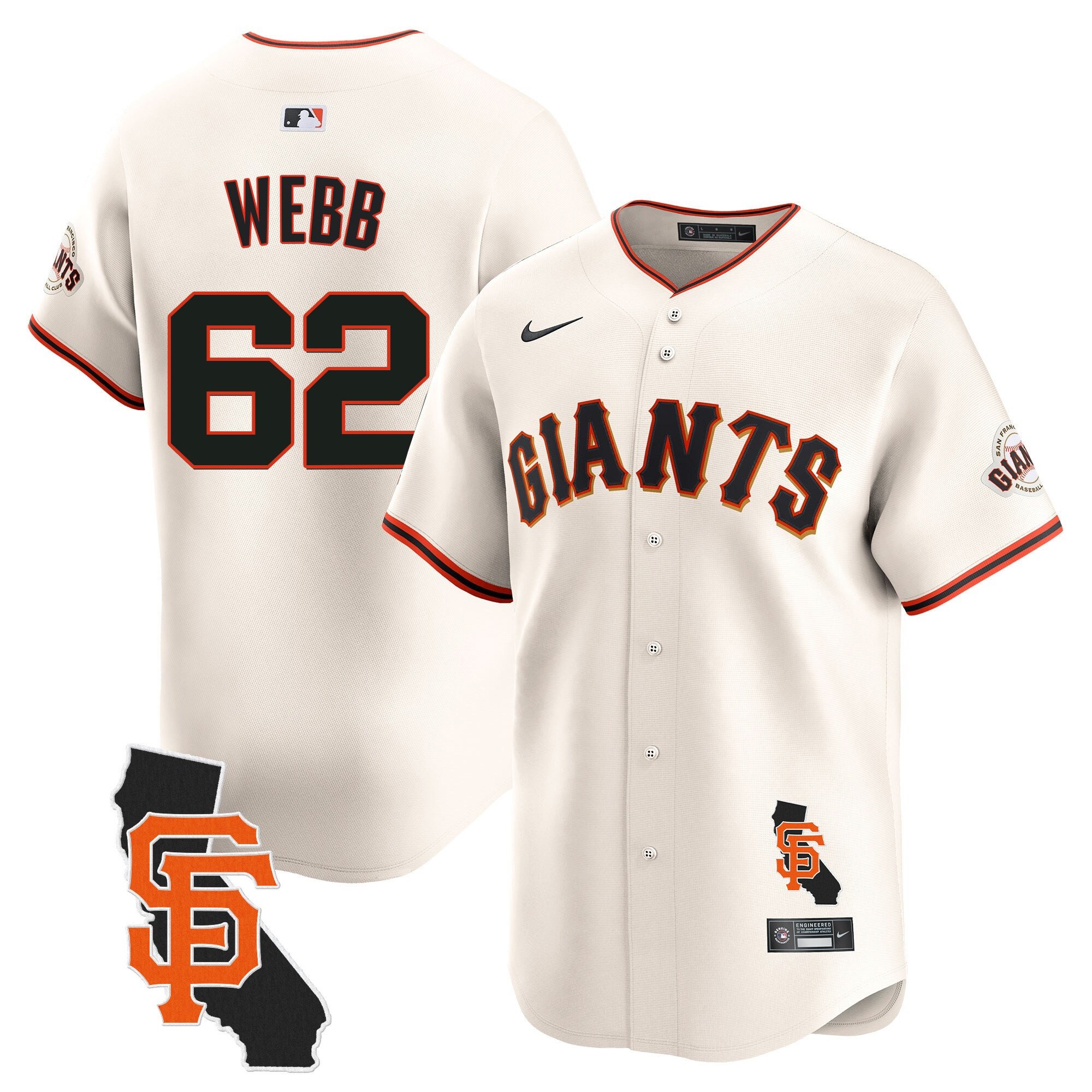 Men's Logan Webb San Francisco Giants California Patch Vapor Premier Limited Cream Jersey - All Stitched