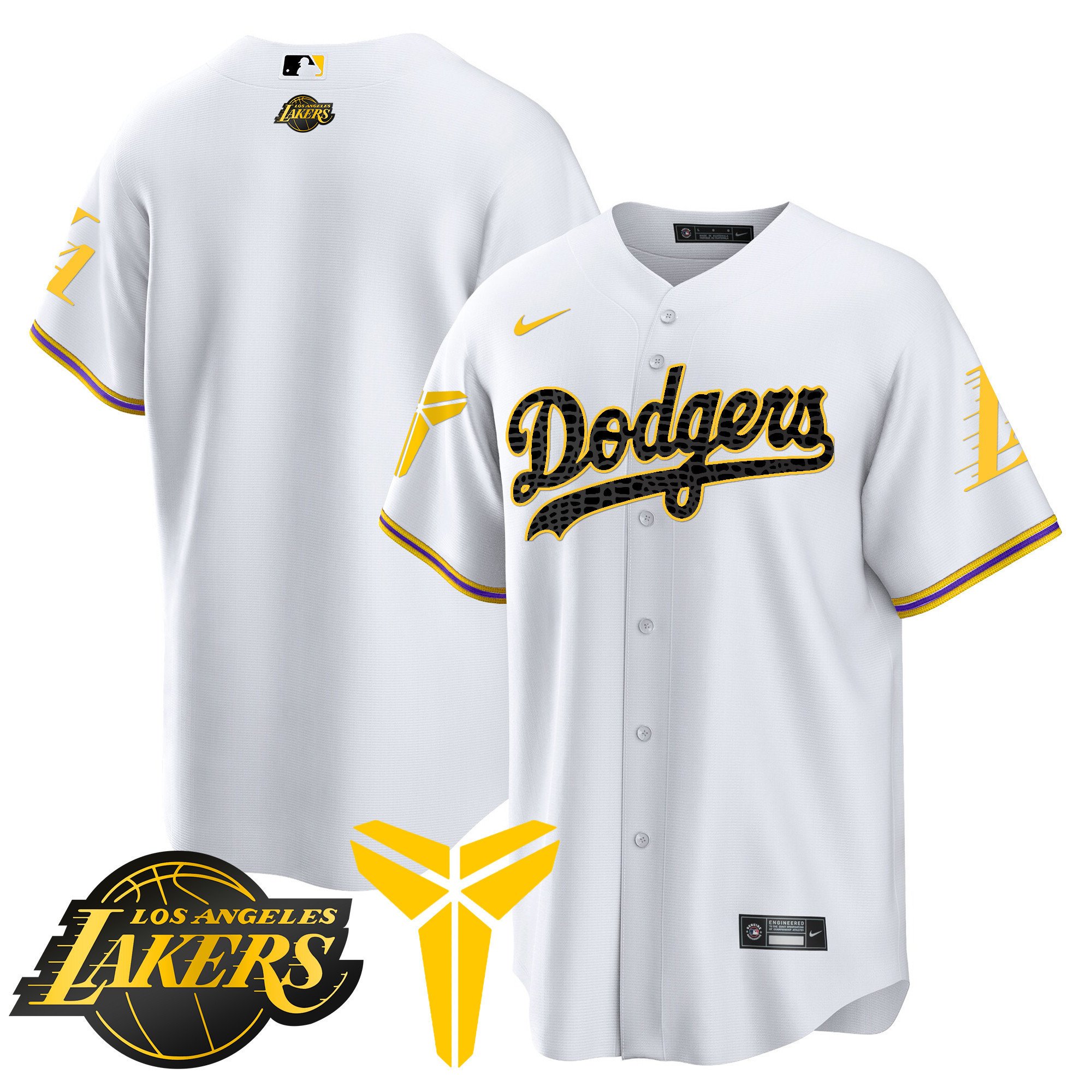 Men's Los Angeles Dodgers Cool Base Mamba White Jersey V2 - All Stitched
