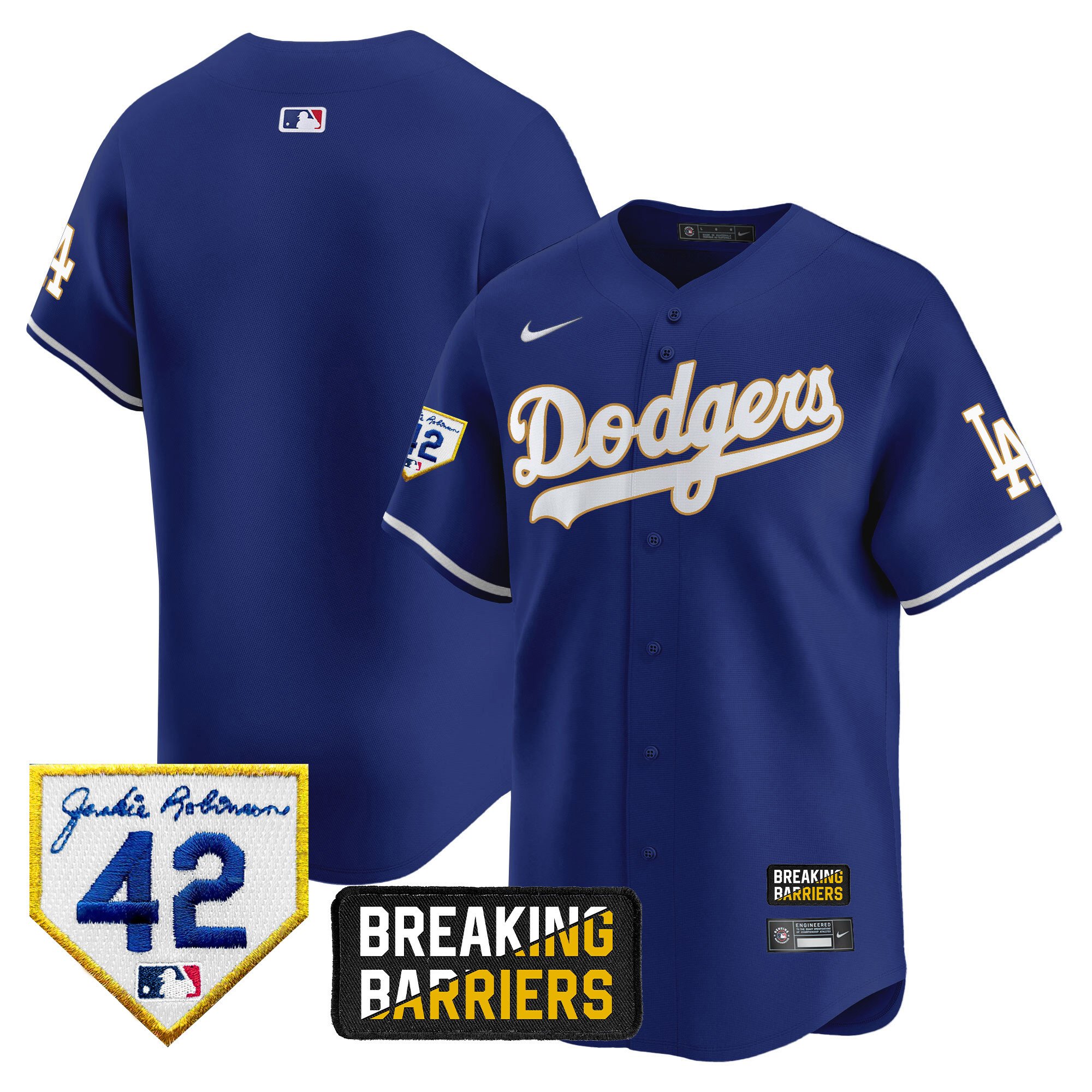 Men's Los Angeles Dodgers Jackie Robinson Breaking Barriers Patch Vapor Premier Limited Royal Jersey - All Stitched