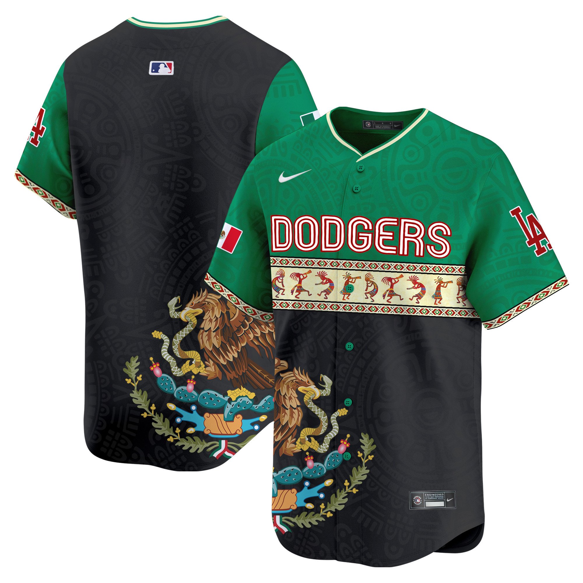 Men's Los Angeles Dodgers Mexico Aztec Vapor Premier Limited Green Jersey - Printed