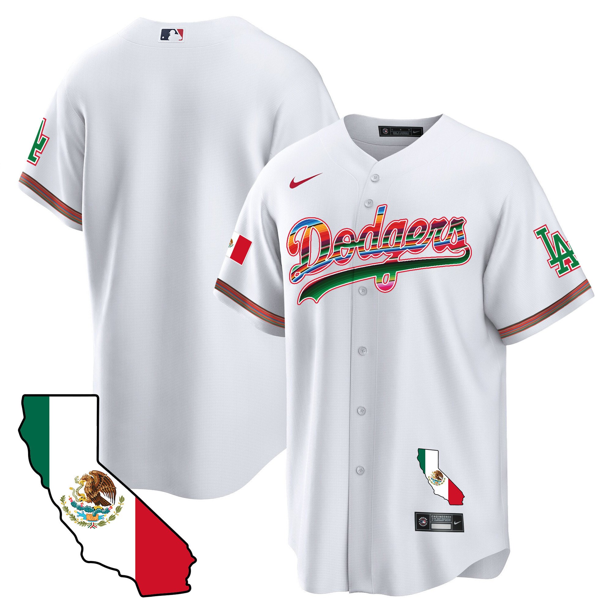 Men's Los Angeles Dodgers Mexico California Map Cool Base White Jersey - All Stitched