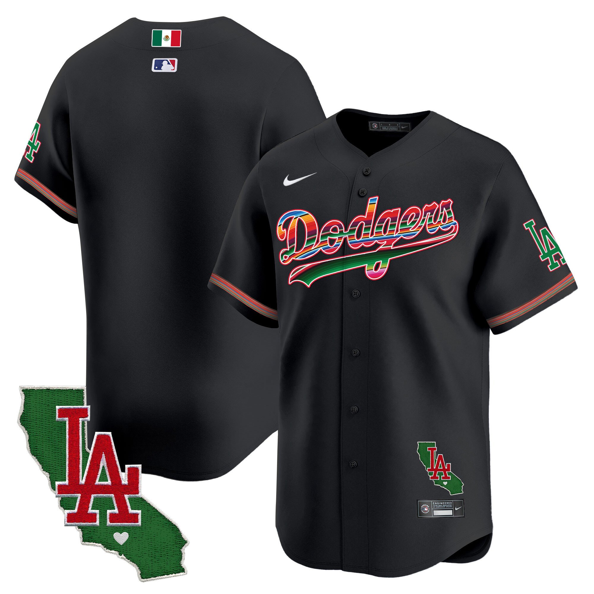Men's Los Angeles Dodgers Mexico California Patch Vapor Premier Limited Black Jersey V2 - All Stitched