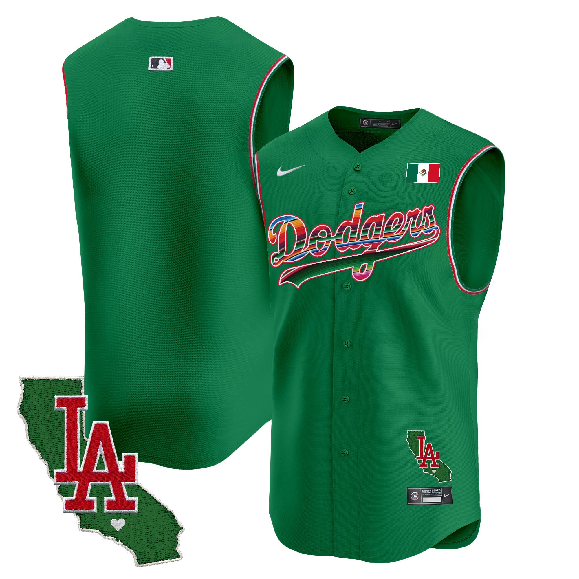 Men's Los Angeles Dodgers Mexico California Patch Vapor Premier Sleeveless Green Jersey - All Stitched
