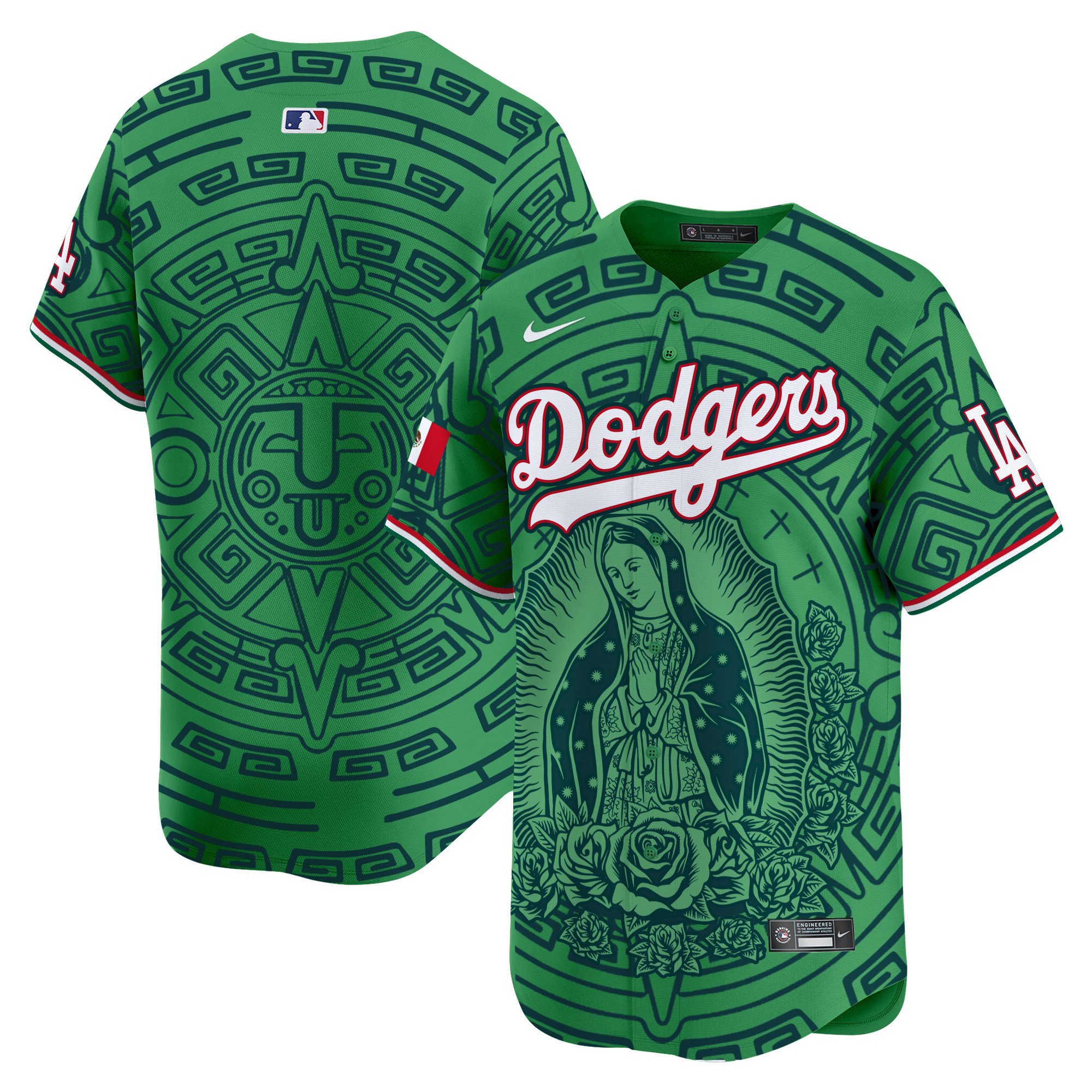 Men's Los Angeles Dodgers Mexico Guadalupe Vapor Premier Limited Green Jersey V2 - Printed