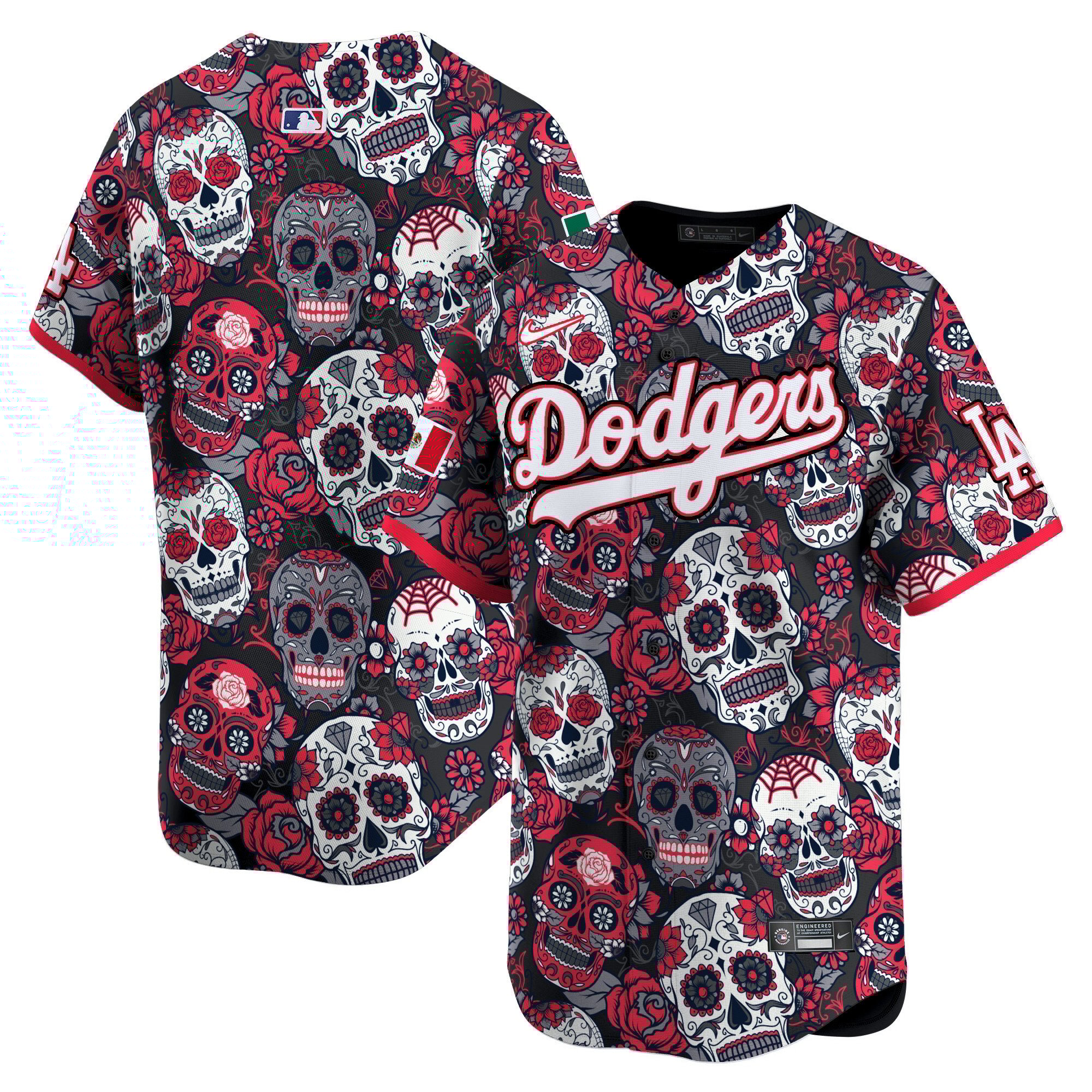 Men's Los Angeles Dodgers Mexico Sugar Skull Vapor Premier Limited Red Jersey V2 - Printed