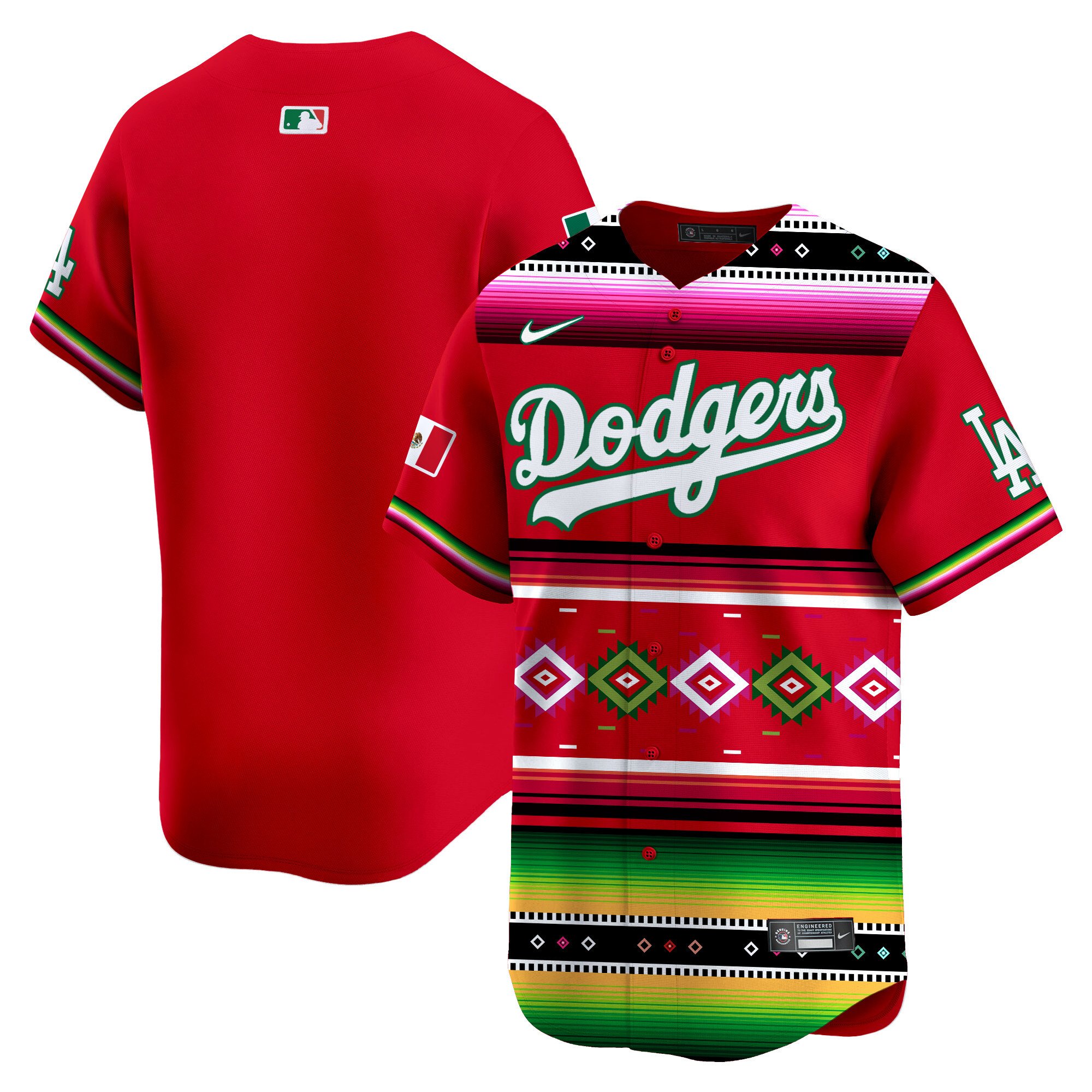 Men's Los Angeles Dodgers Mexico Vibrant Serape Vapor Premier Limited Red Jersey - Printed