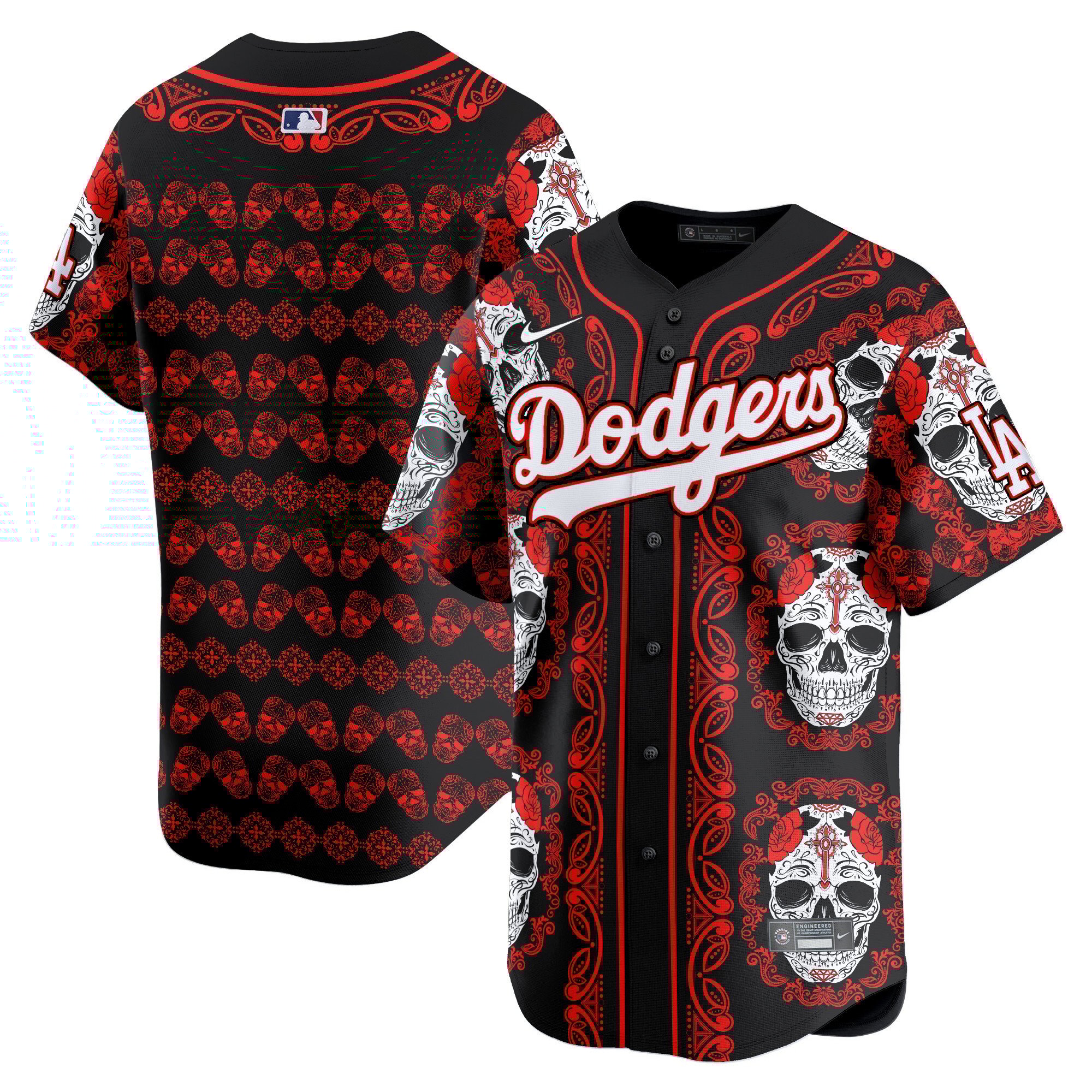 Men's Los Angeles Dodgers Paisley Sugar Skull Vapor Premier Limited Red Jersey - Printed