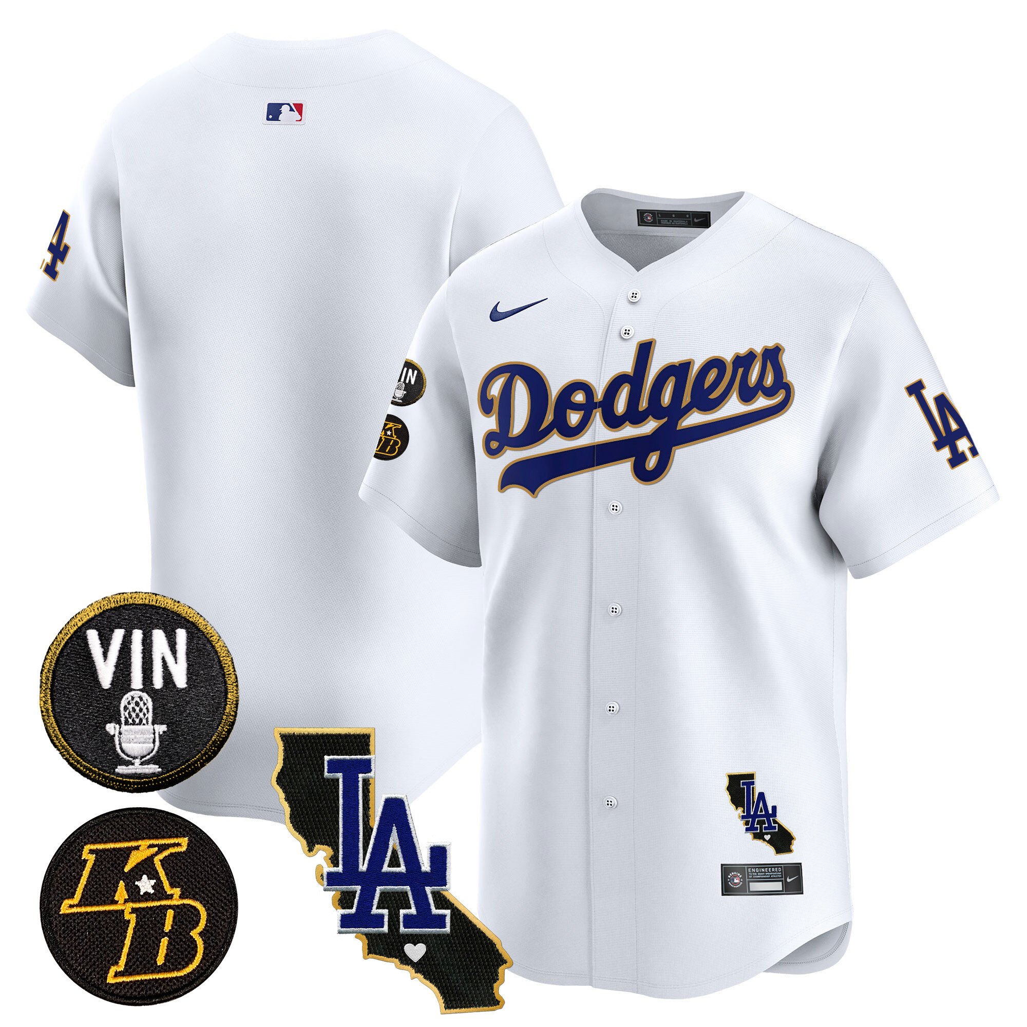 Men's Los Angeles Dodgers Vin & Kobe Patch Gold Trim Vapor Premier Limited White Jersey V2 - All Stitched