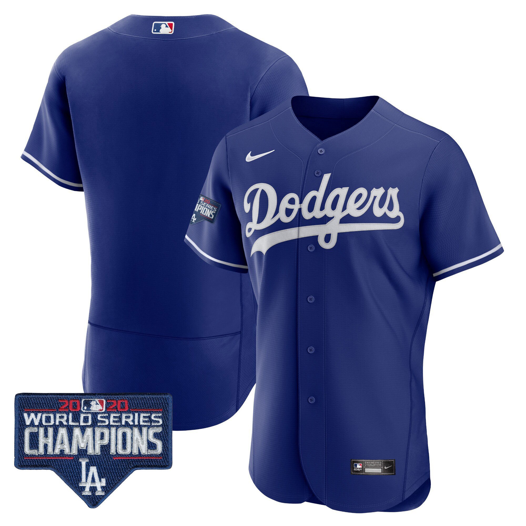 Men's Los Angeles Dodgers World Series Champions Patch Flex Base Royal Jersey - All Stitched