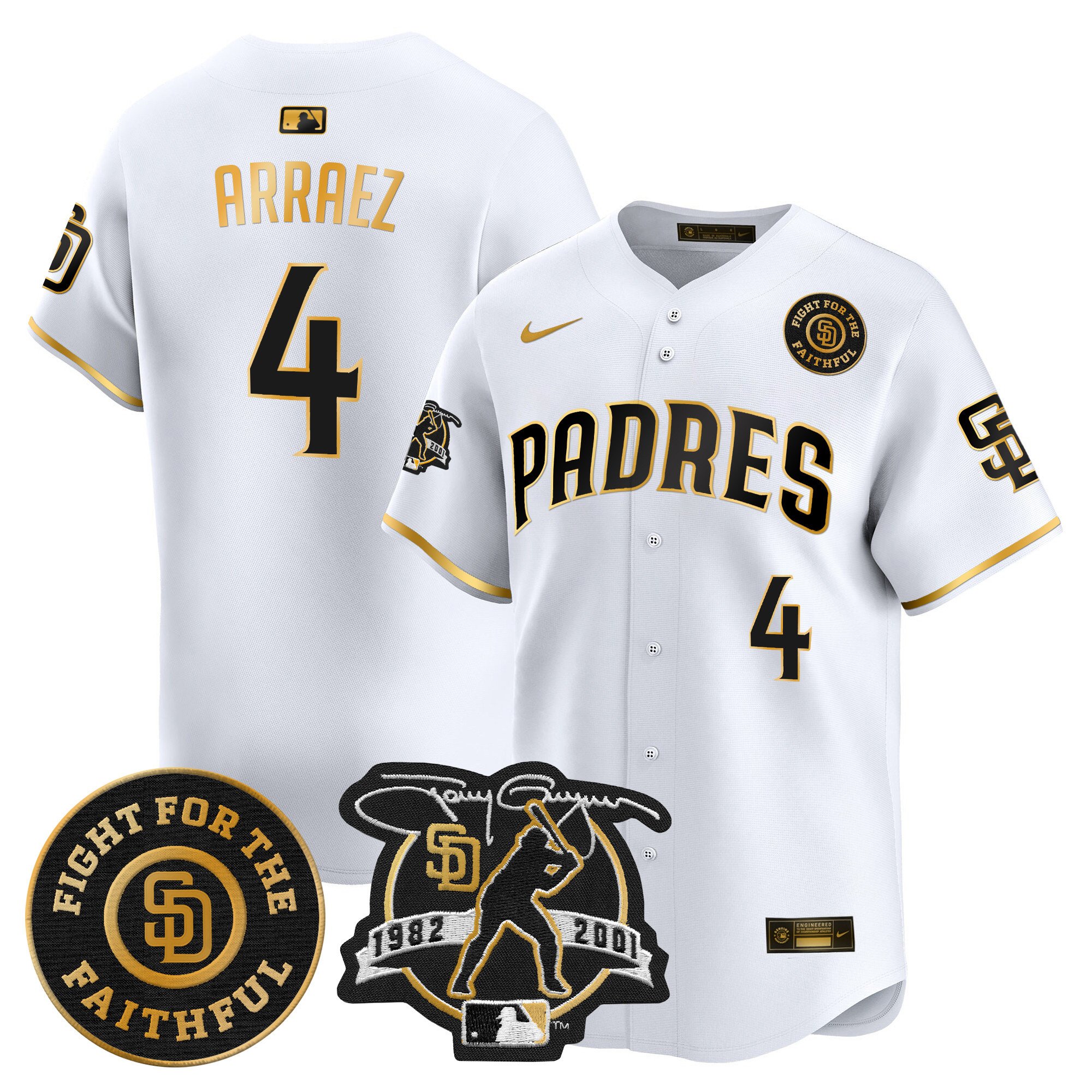 Men's Luis Arraez San Diego Padres Tony Gwynn & Faithful Patch Vapor Premier Limited White Gold Jersey Ã± All Stitched