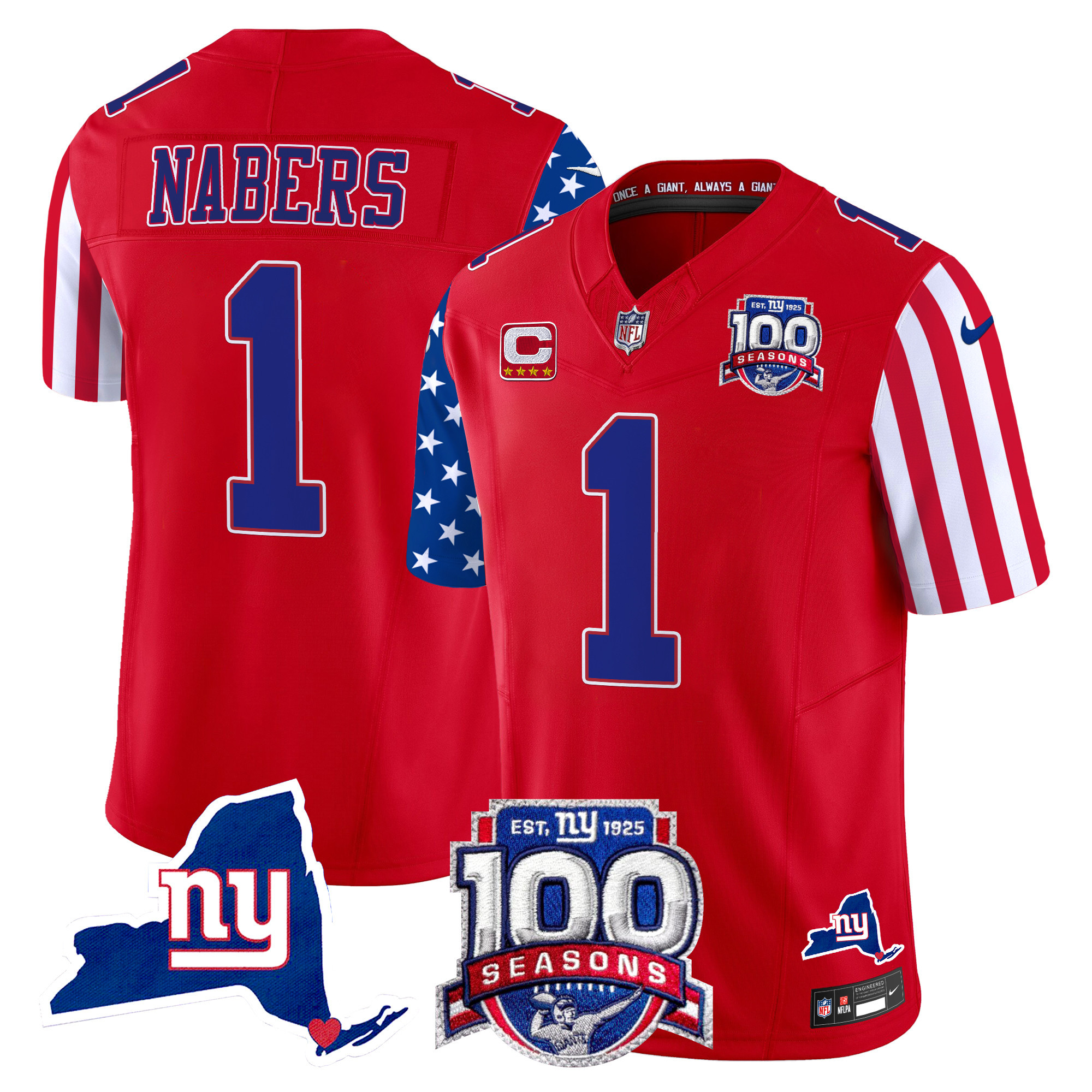 Men's Malik Nabers New York Giants American Style Vapor Limited Red Jersey - All Stitched