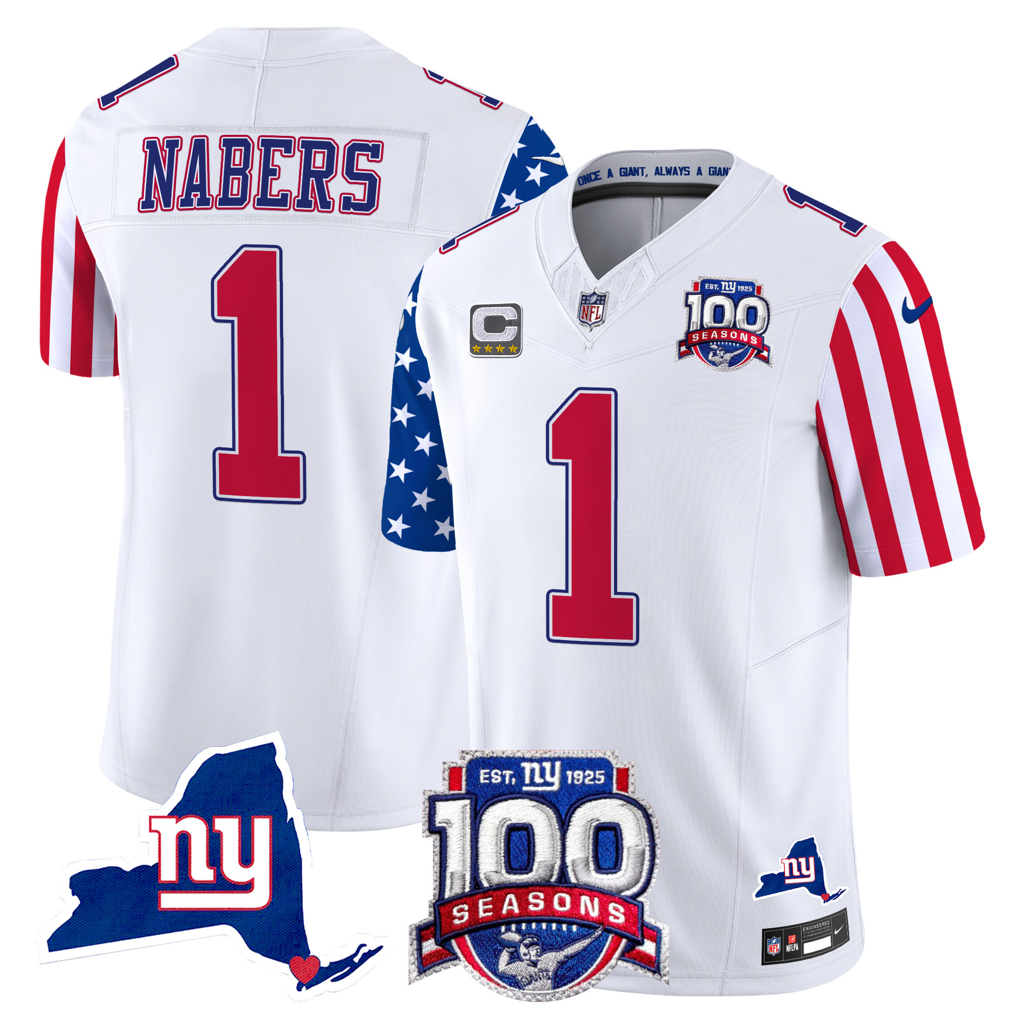 Men's Malik Nabers New York Giants American Style Vapor Limited White Jersey - All Stitched