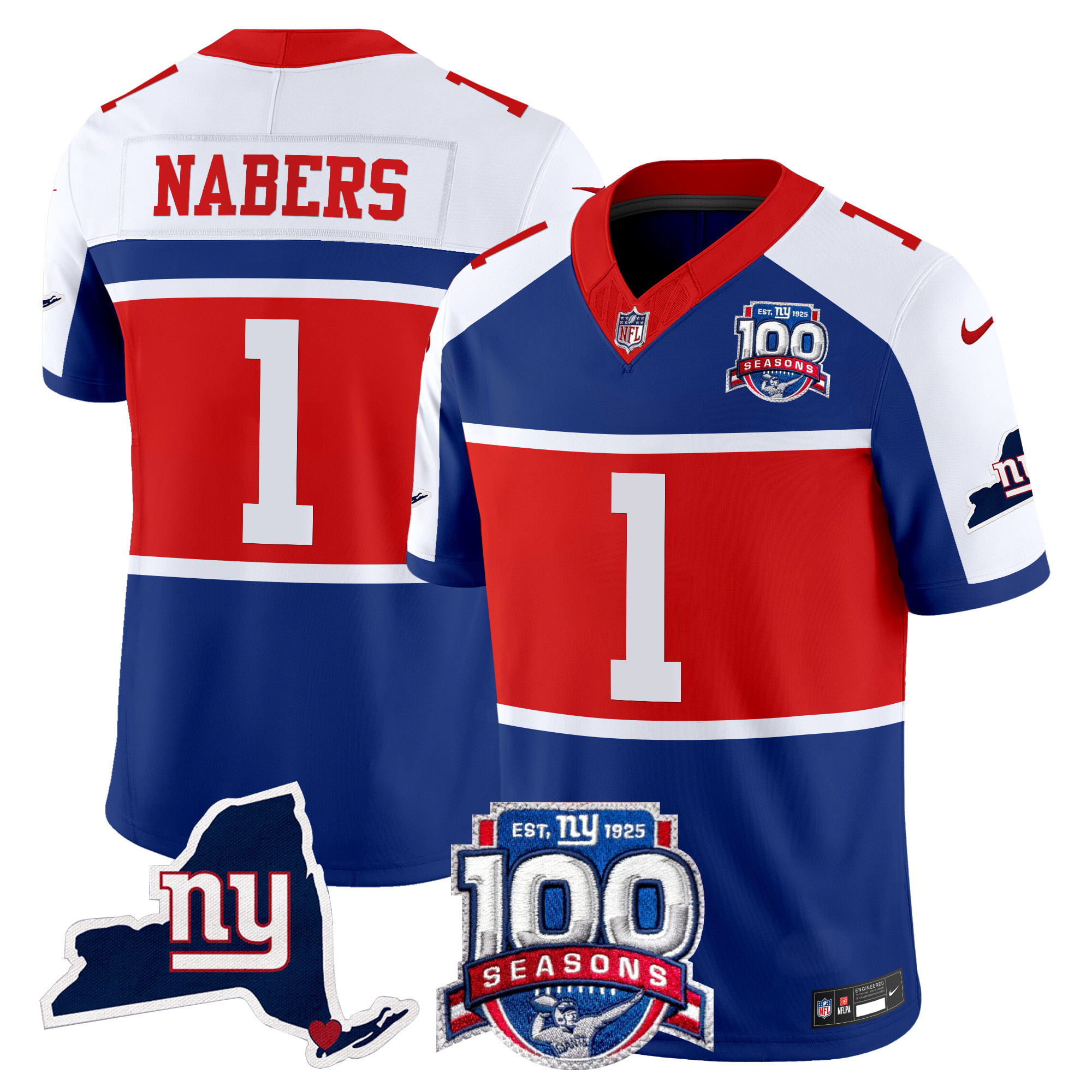 Men's Malik Nabers New York Giants 'Century Red' 100th Commemorative Vapor Royal Alternate Jersey V2 - All Stitched