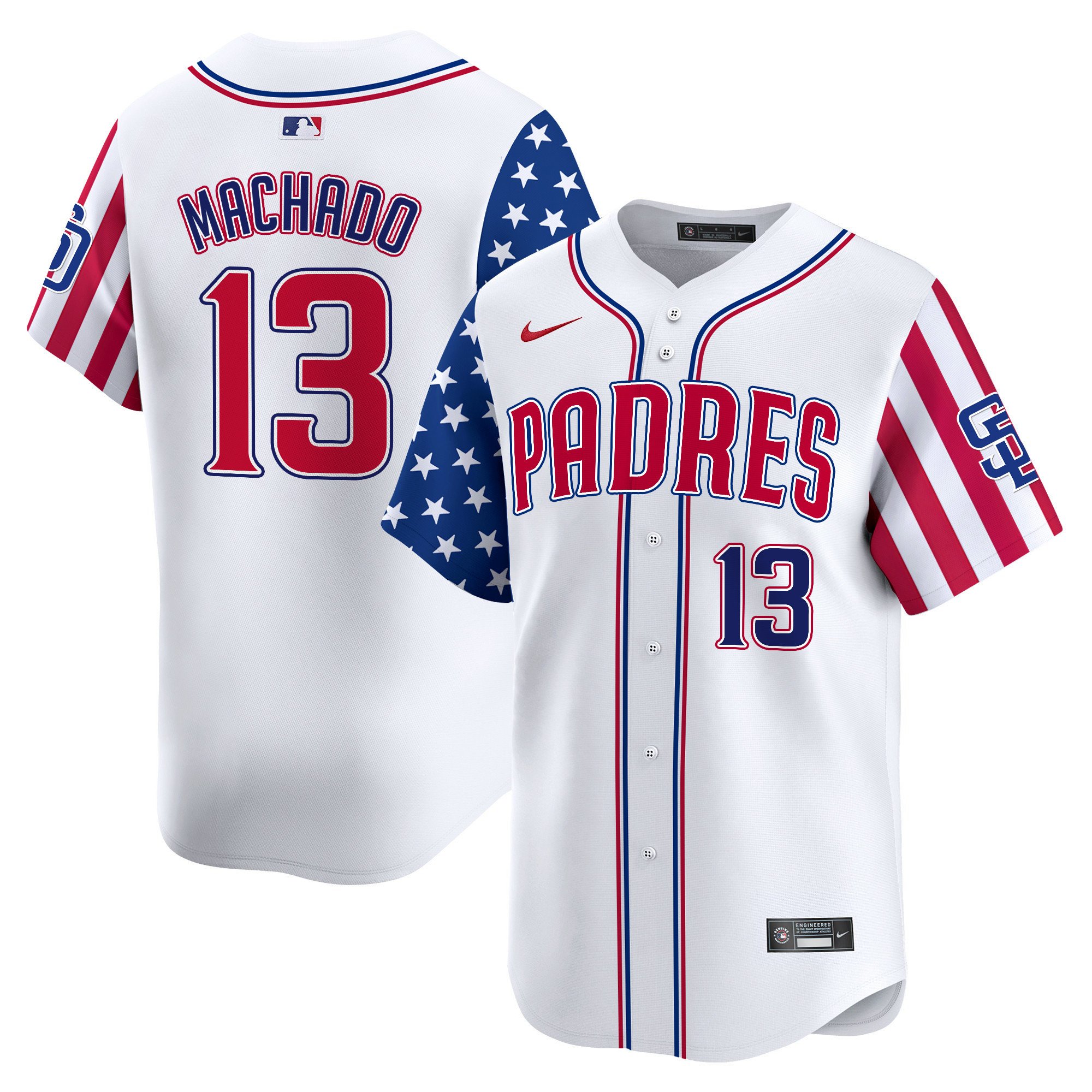 Men's Manny Machado San Diego Padres 2024 Independence Day Vapor Premier Limited White Jersey - All Stitched