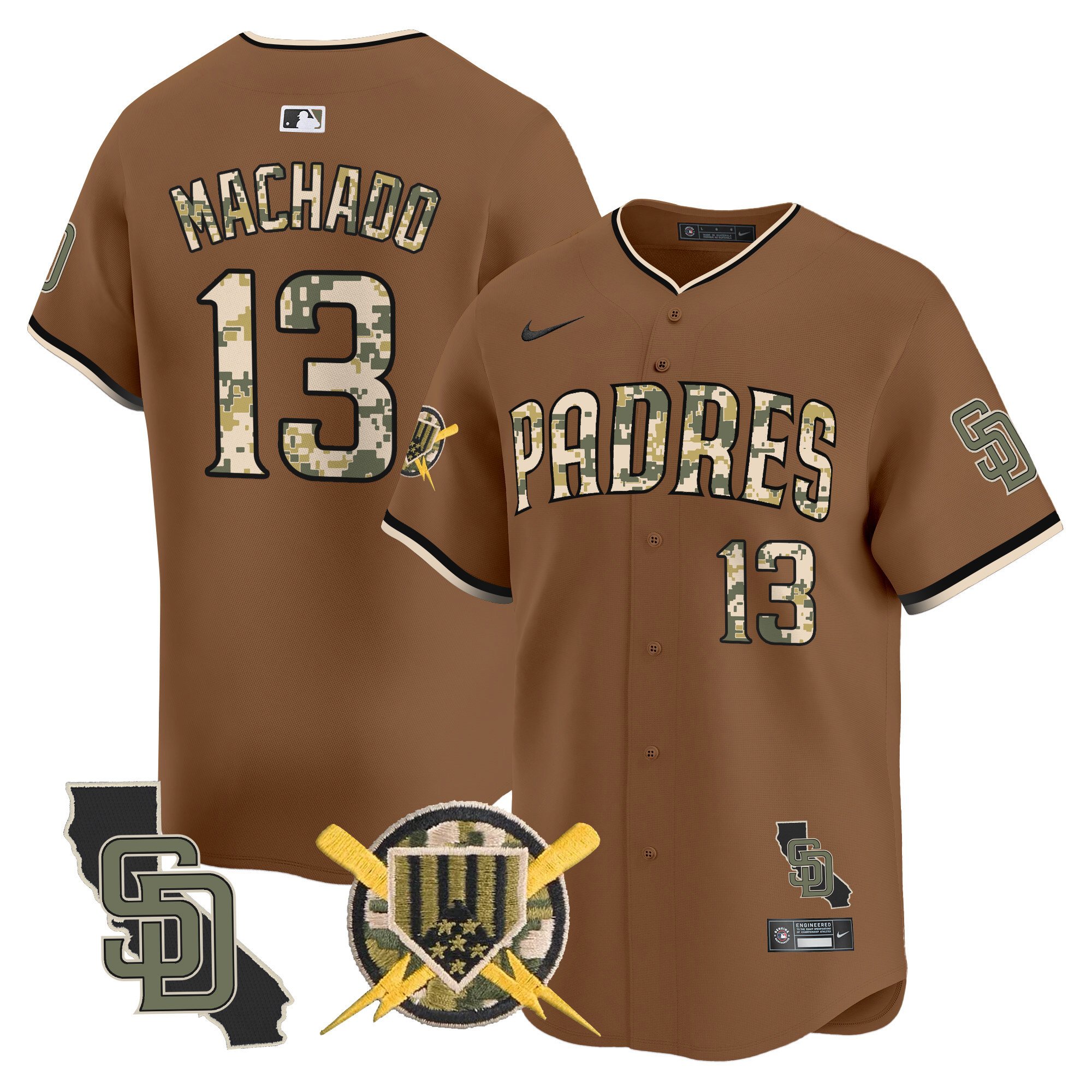 Men's Manny Machado San Diego Padres Armed Forces Day Vapor Premier Limited Brown Jersey - All Stitched