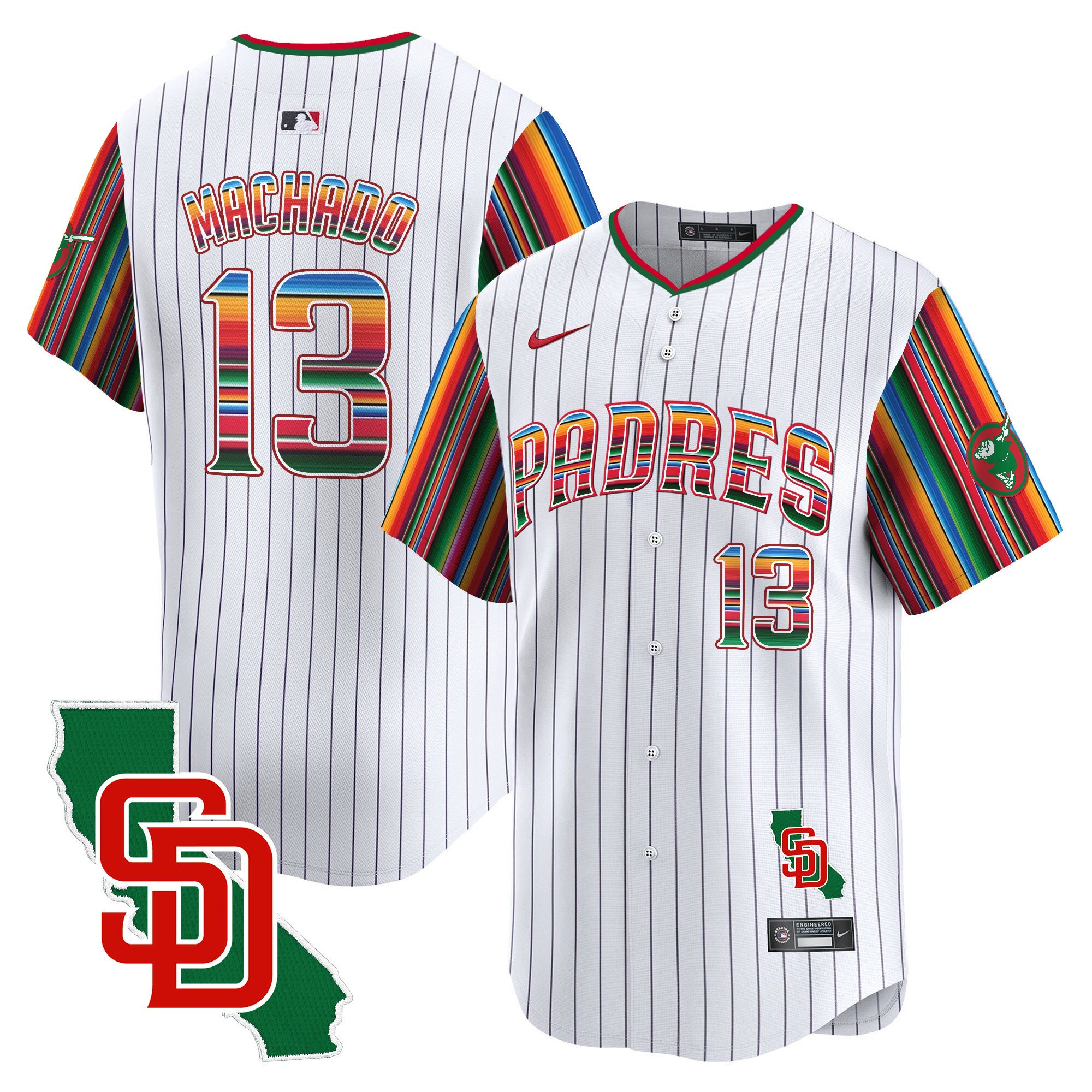 Men's Manny Machado San Diego Padres Mexico California Patch Vapor Premier Limited Pinstripe Jersey V6 Ã± All Stitched