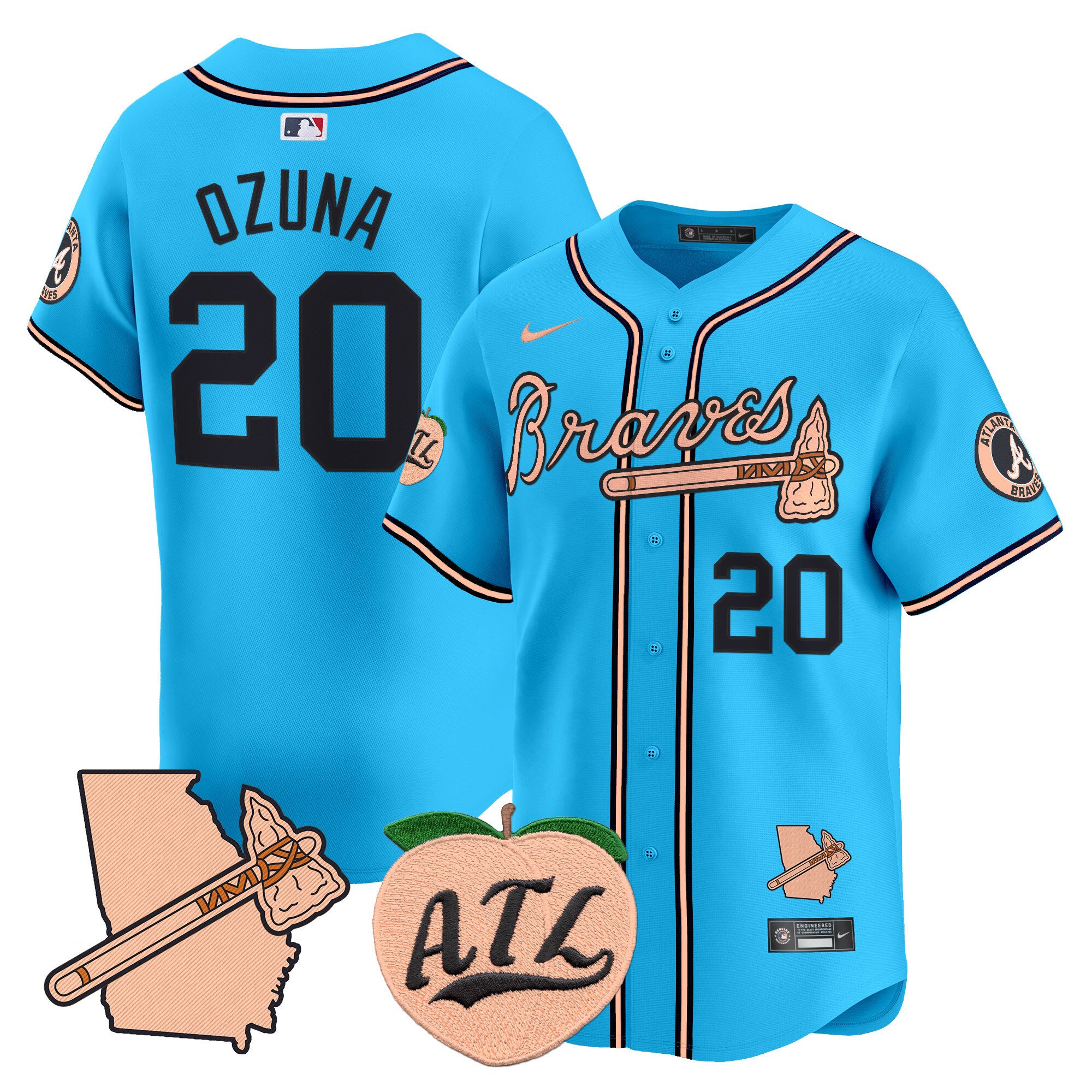 Men's Marcell Ozuna Atlanta Braves Peach Vapor Premier Limited Light Blue Jersey - All Stitched