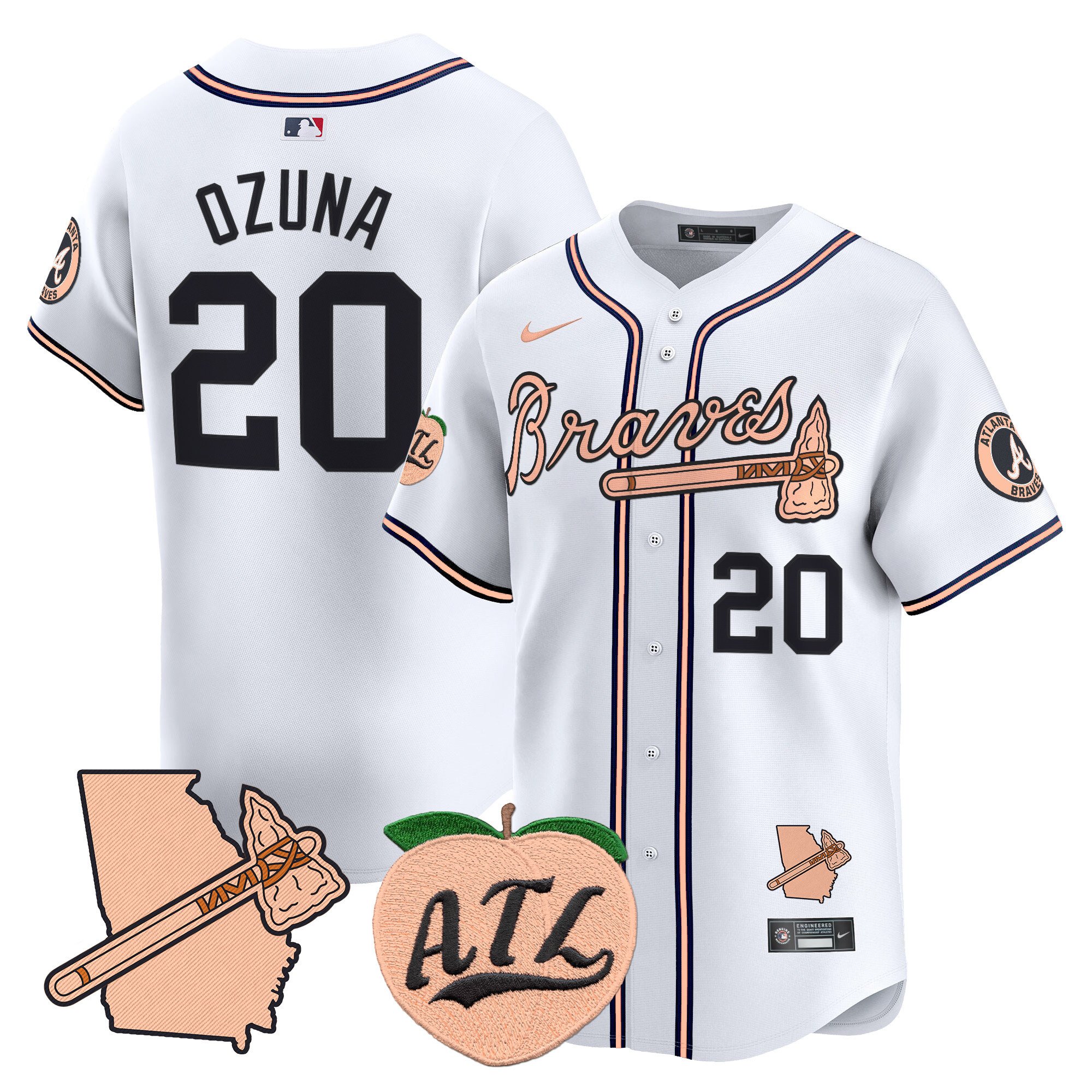 Men's Marcell Ozuna Atlanta Braves Peach Vapor Premier Limited White Jersey - All Stitched