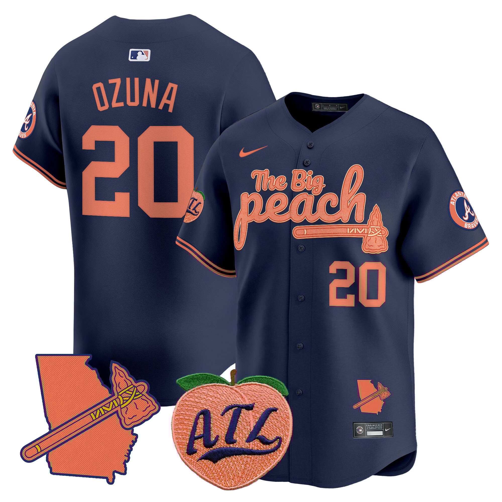 Men's Marcell Ozuna Atlanta Braves The Big Peach Vapor Premier Limited Navy Jersey V2 - All Stitched