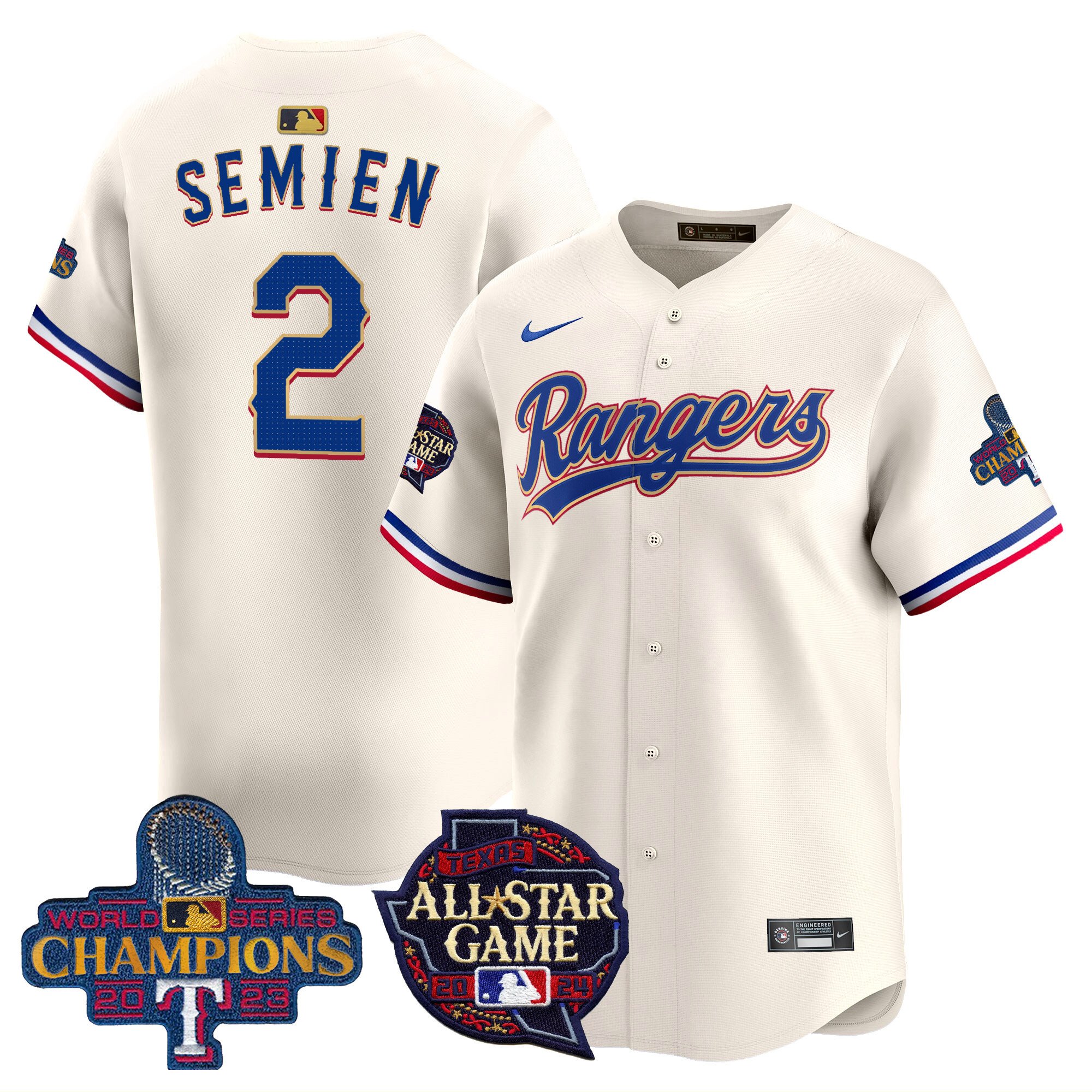 Men's Marcus Semien Texas Rangers 2024 All Star Game Patch Vapor Premier Limited Cream Jersey - All Stitched