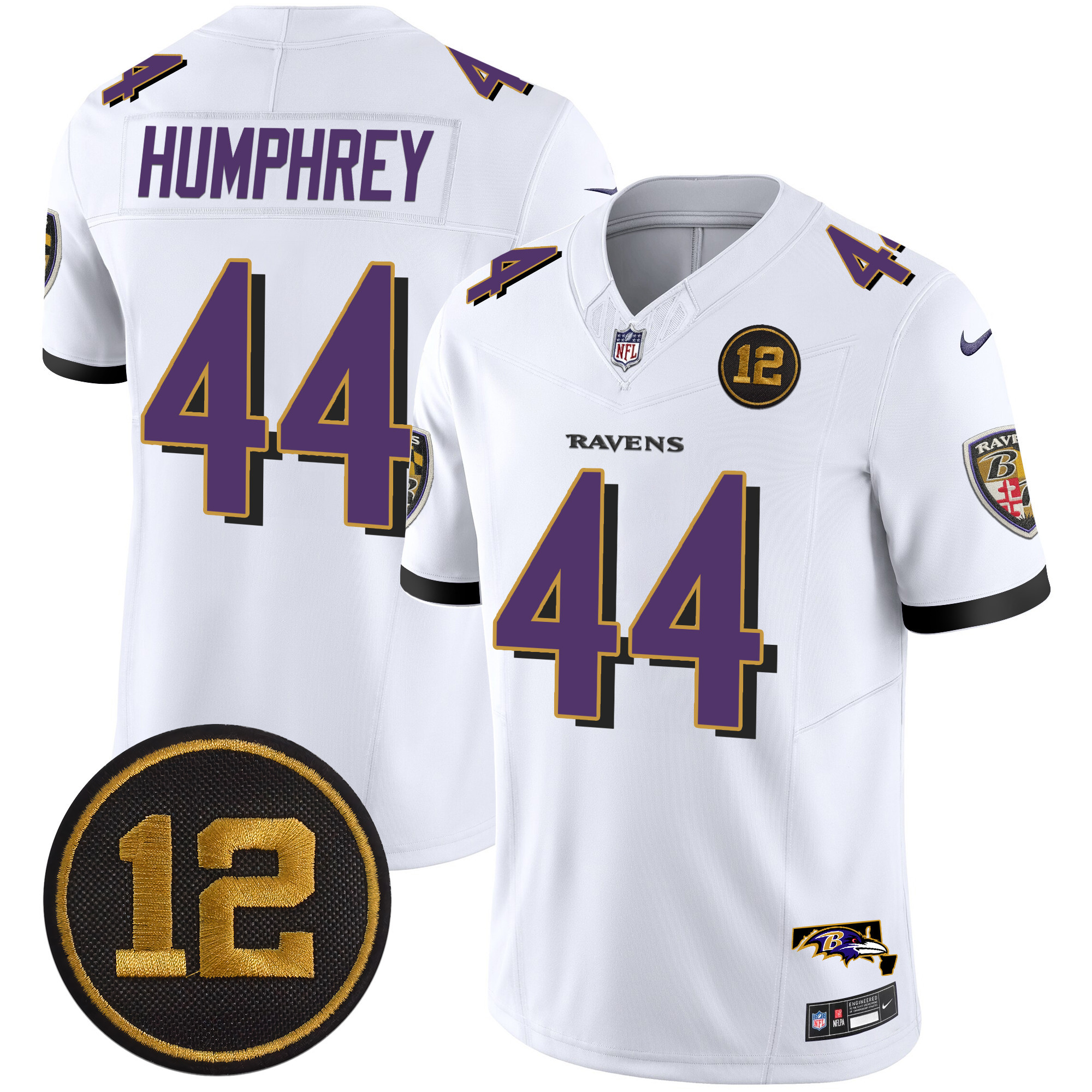 Men's Marlon Humphrey Baltimore Ravens Jacoby Jones Patch Vapor Limited White Jersey - All Stitched