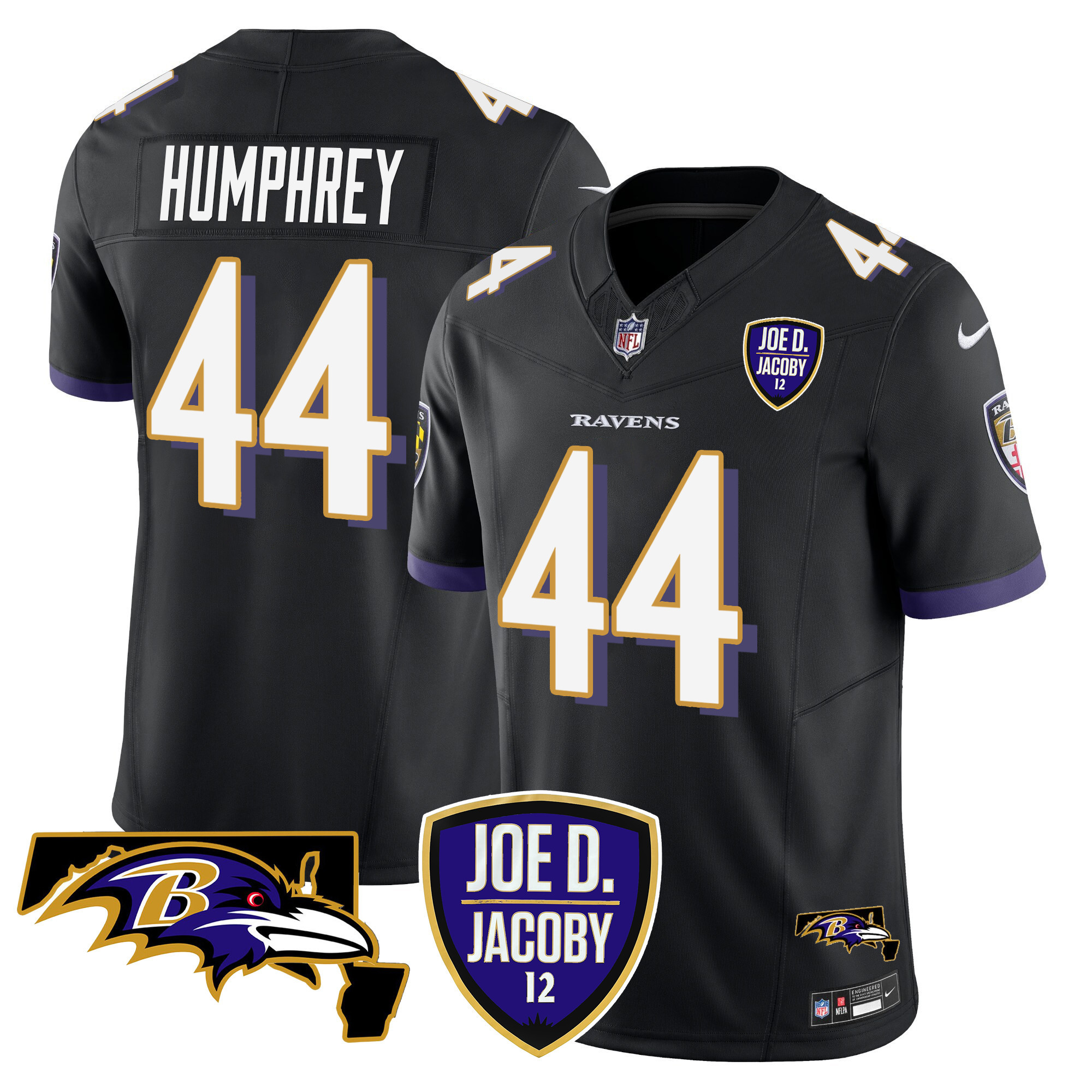 Men's Marlon Humphrey Baltimore Ravens Joe D & Jacoby Patch Vapor Limited Black Jersey - All Stitched