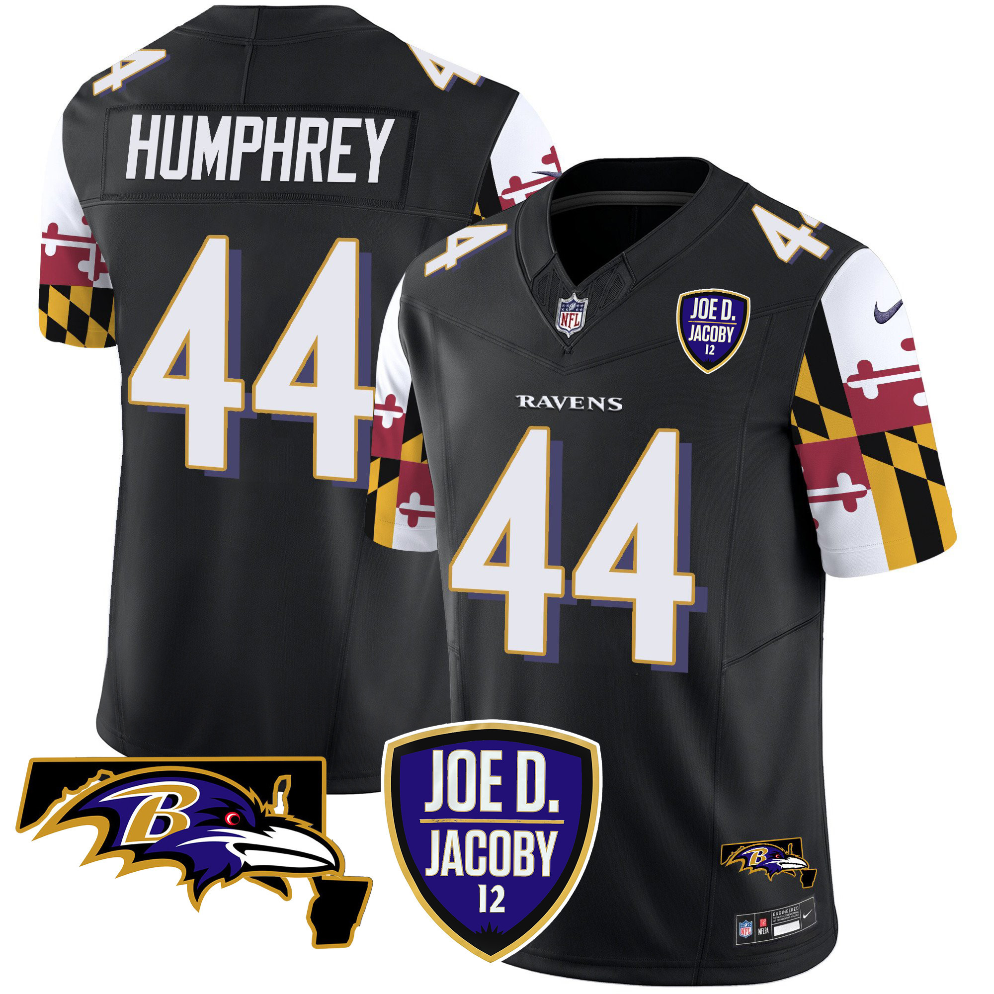 Men's Marlon Humphrey Baltimore Ravens Joe D & Jacoby Patch Vapor Limited Black Jersey V2 - All Stitched